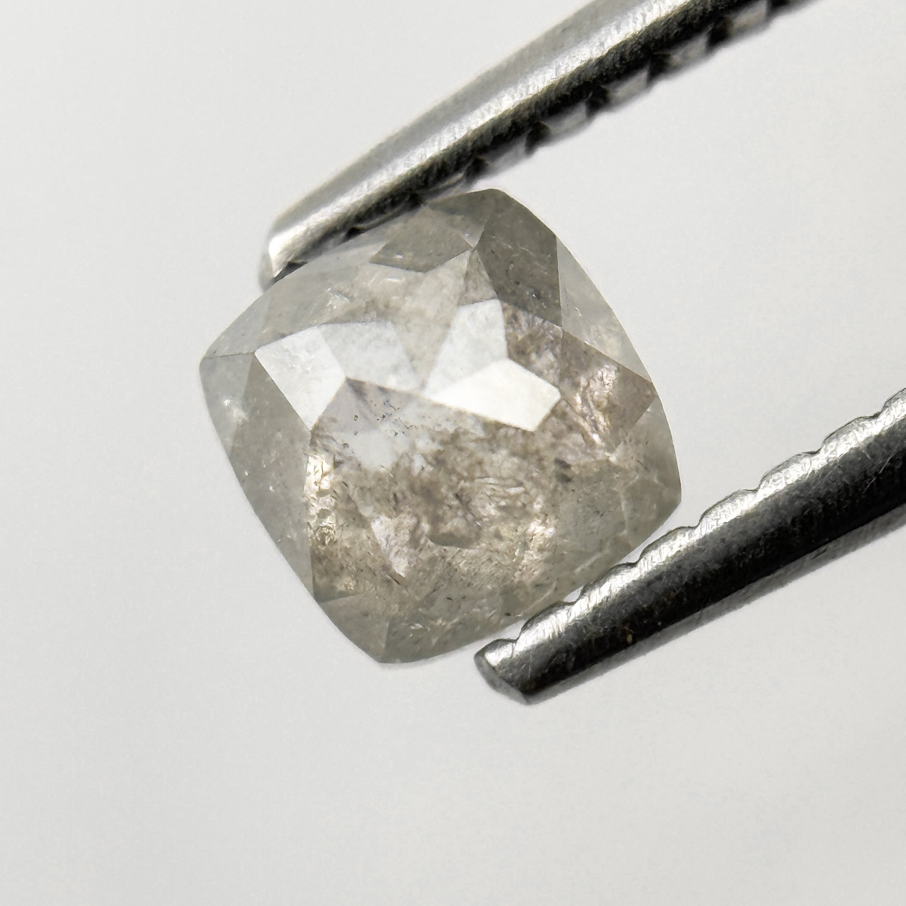 0.65 Ct Cushion Rose Cut Grey Natural Salt and Pepper Diamond