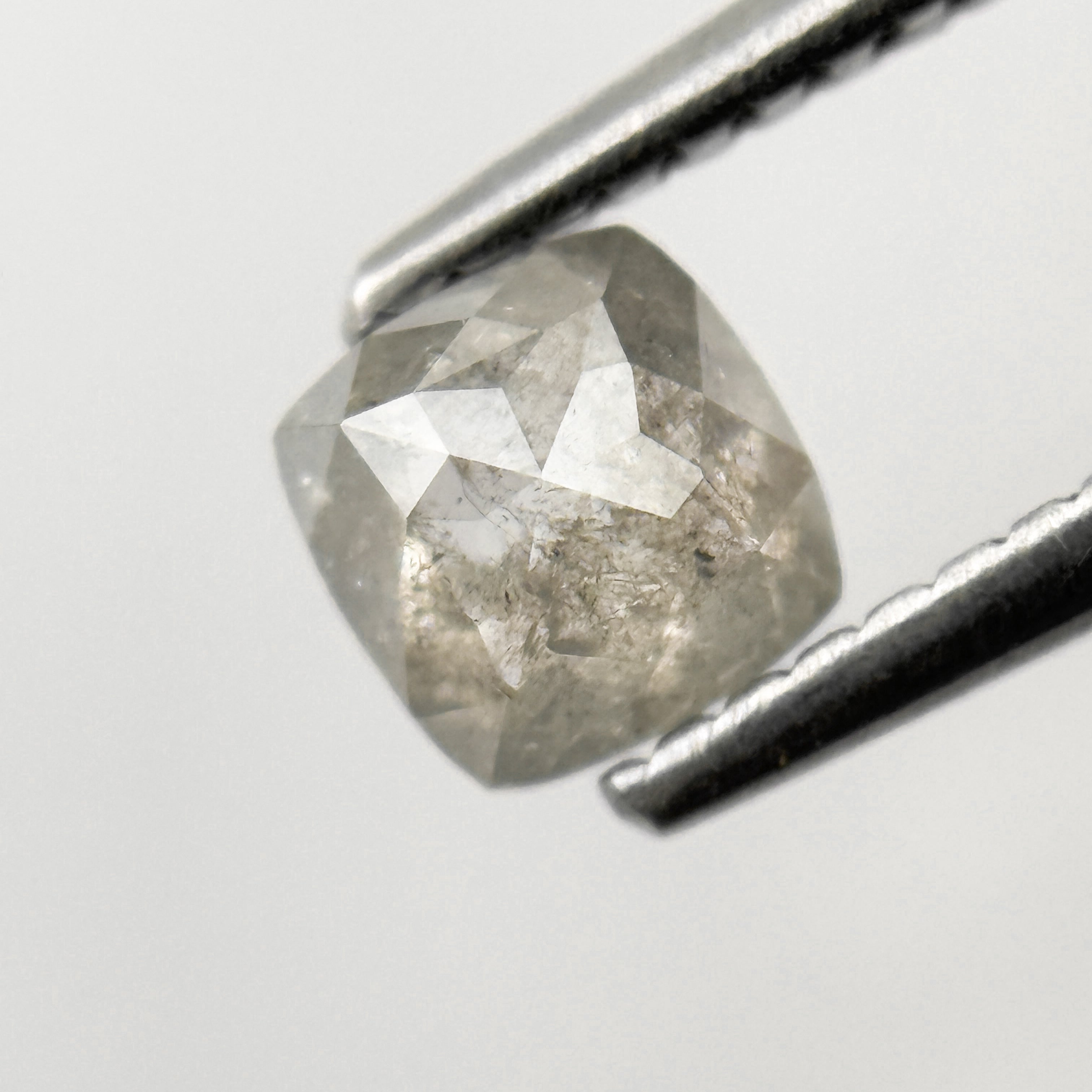 0.65 Ct Cushion Rose Cut Grey Natural Salt and Pepper Diamond