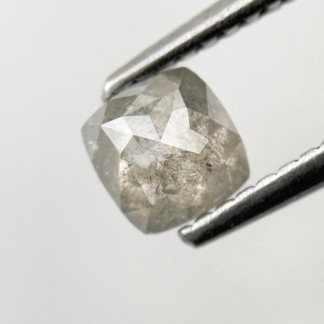 0.65 Ct Cushion Rose Cut Grey Natural Salt and Pepper Diamond