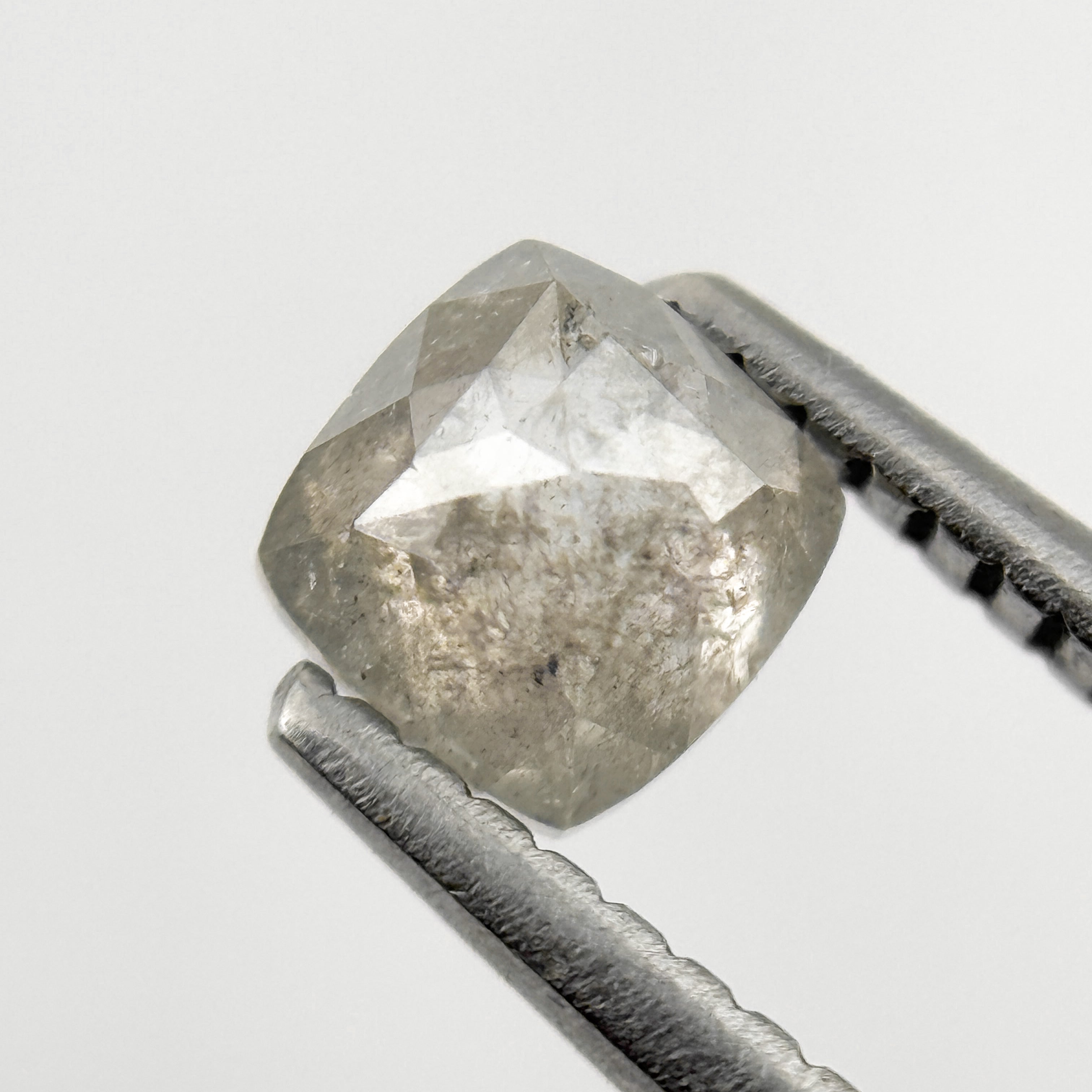 0.65 Ct Cushion Rose Cut Grey Natural Salt and Pepper Diamond