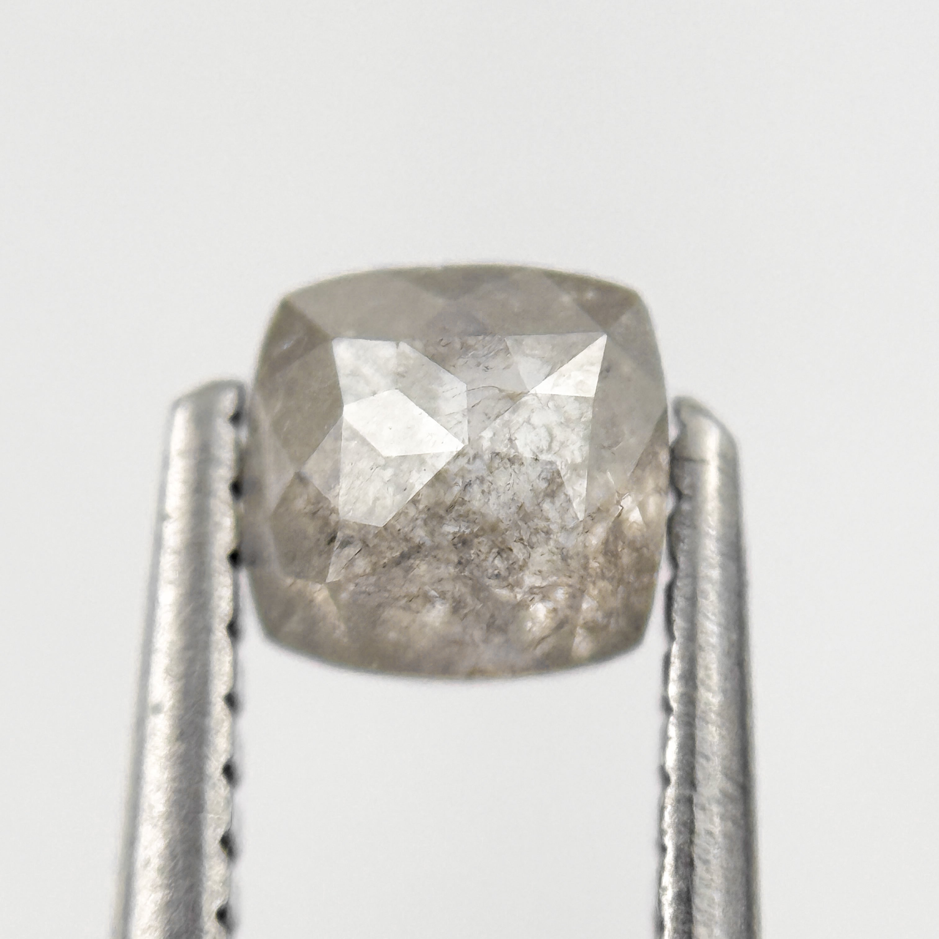 0.65 Ct Cushion Rose Cut Grey Natural Salt and Pepper Diamond