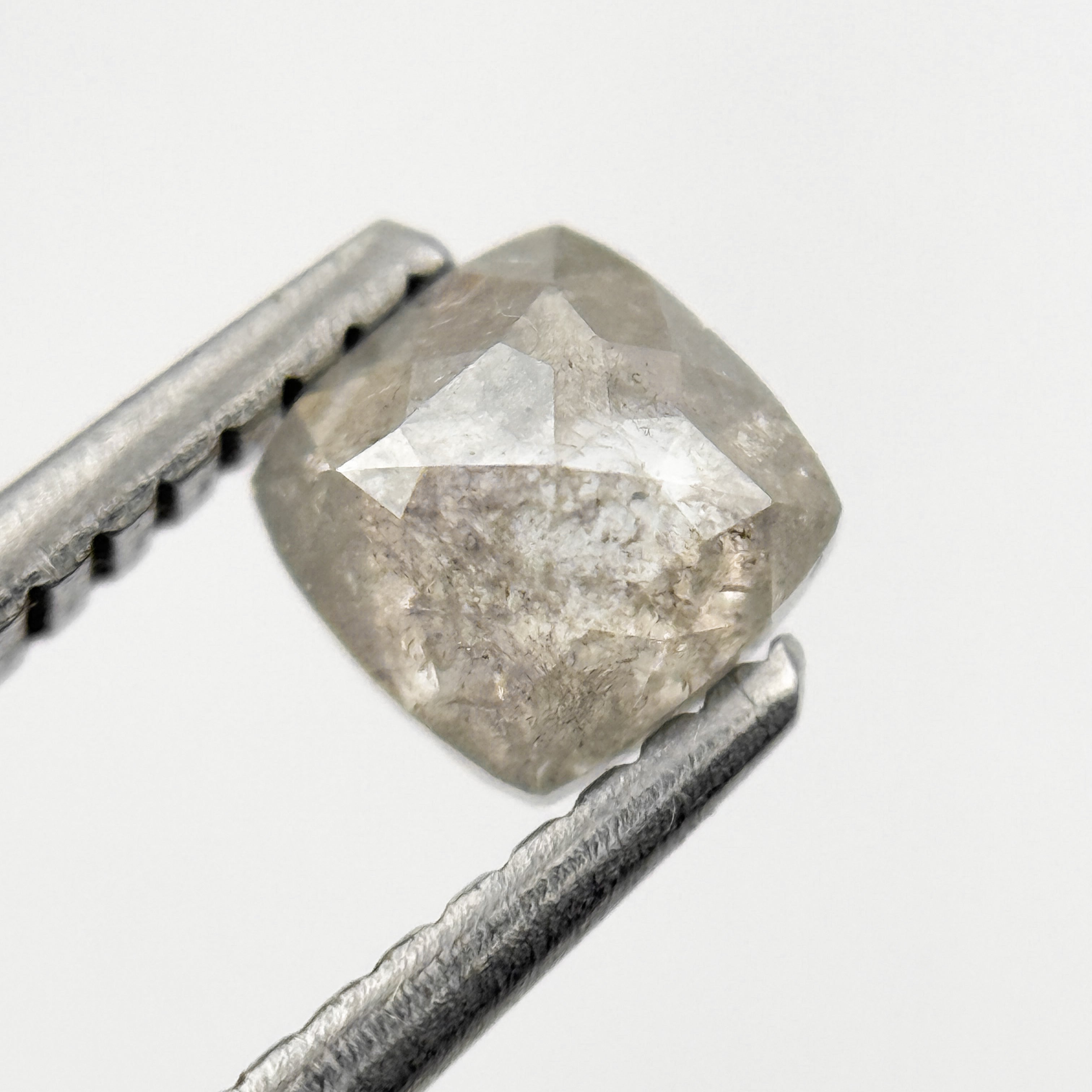 0.65 Ct Cushion Rose Cut Grey Natural Salt and Pepper Diamond