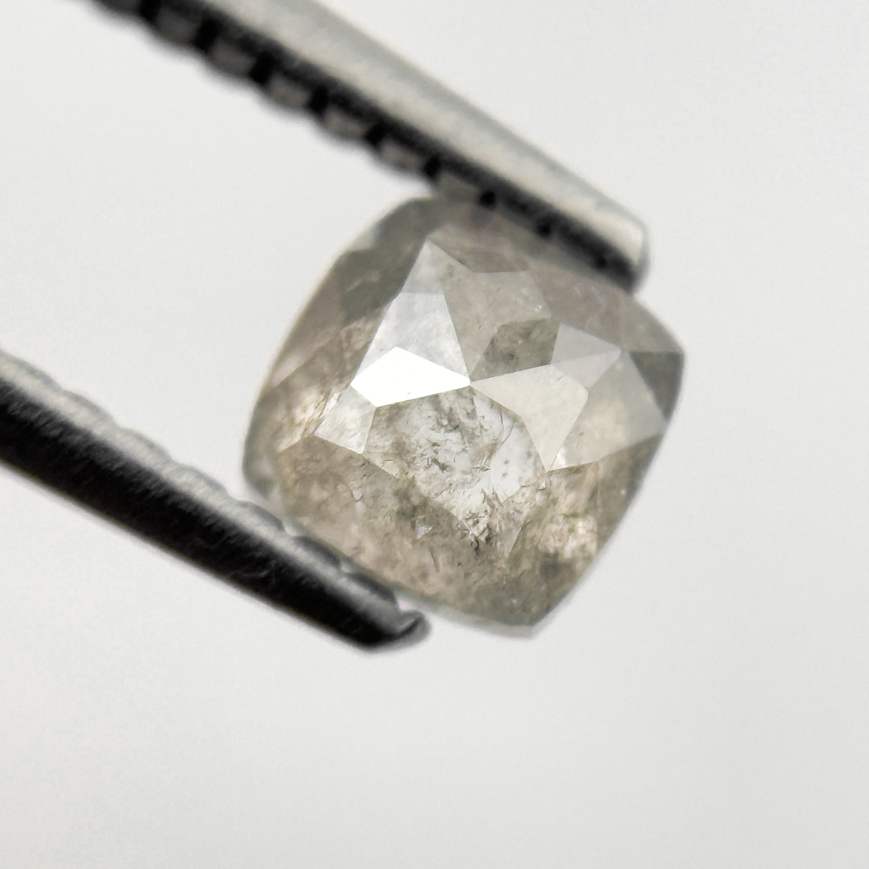 0.65 Ct Cushion Rose Cut Grey Natural Salt and Pepper Diamond