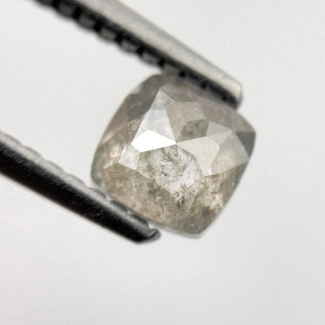 0.65 Ct Cushion Rose Cut Grey Natural Salt and Pepper Diamond