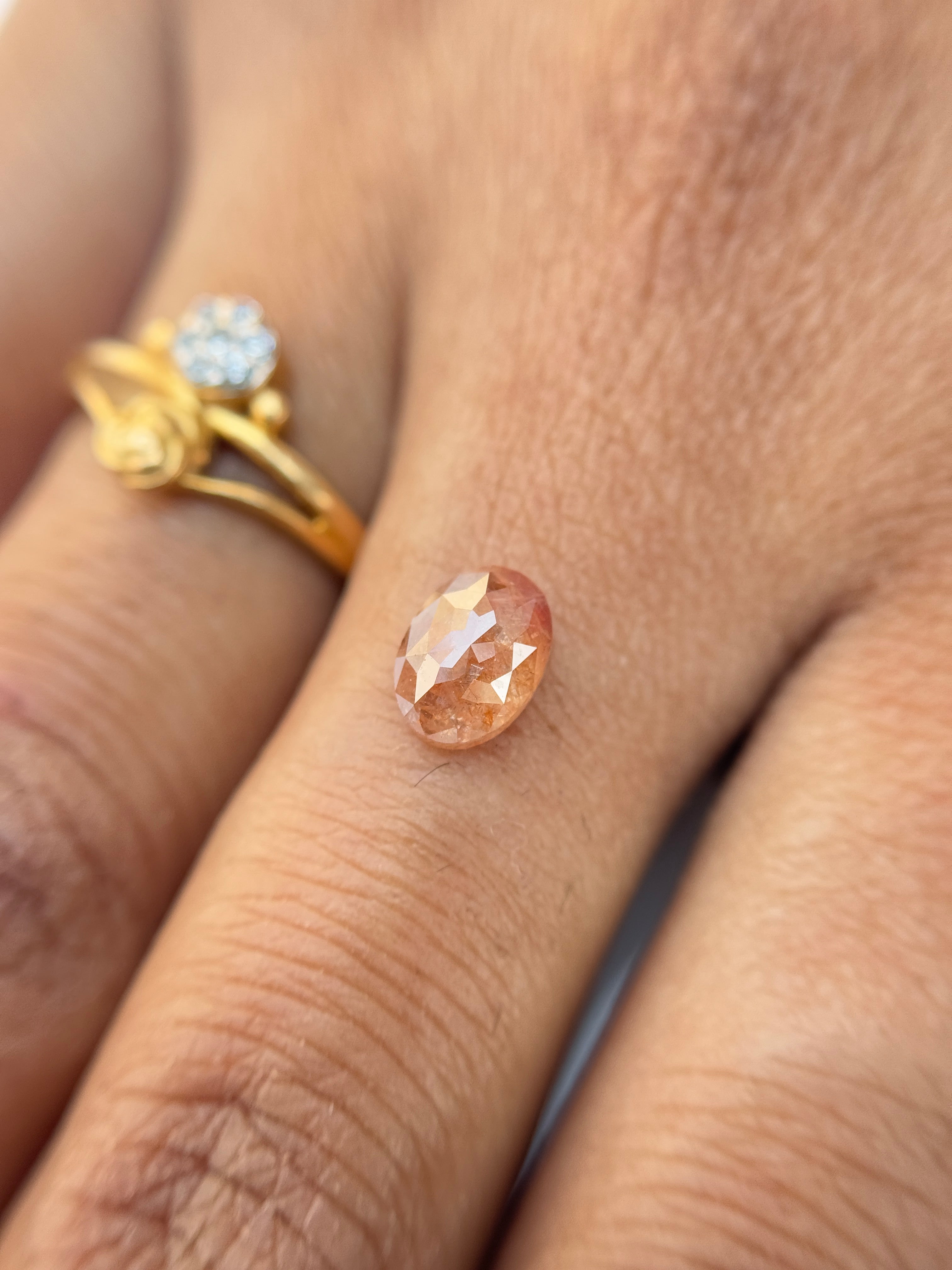 0.97 Ct Oval Rose Cut Red Natural Salt and Pepper Diamond