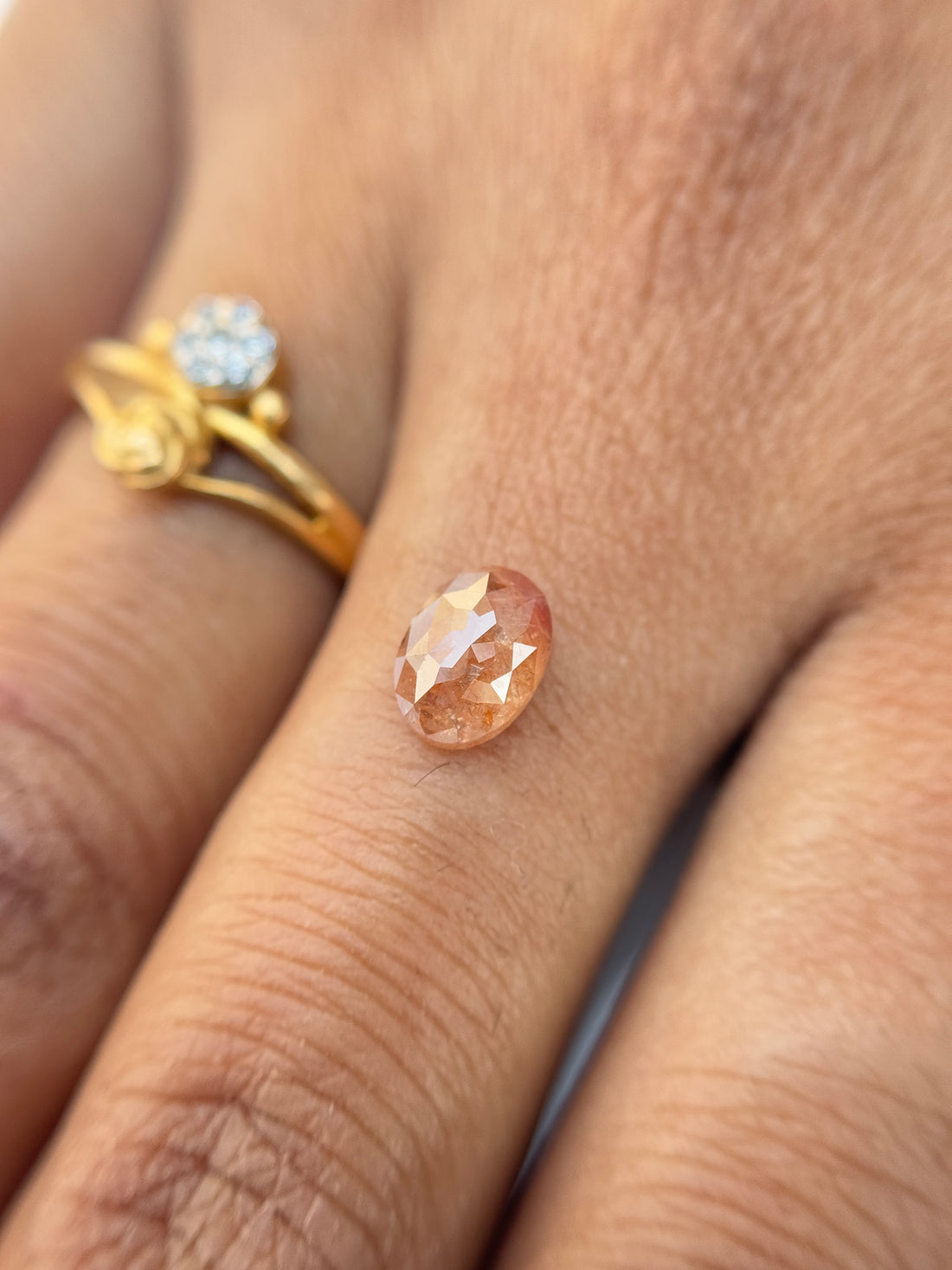0.97 Ct Oval Rose Cut Red Natural Salt and Pepper Diamond