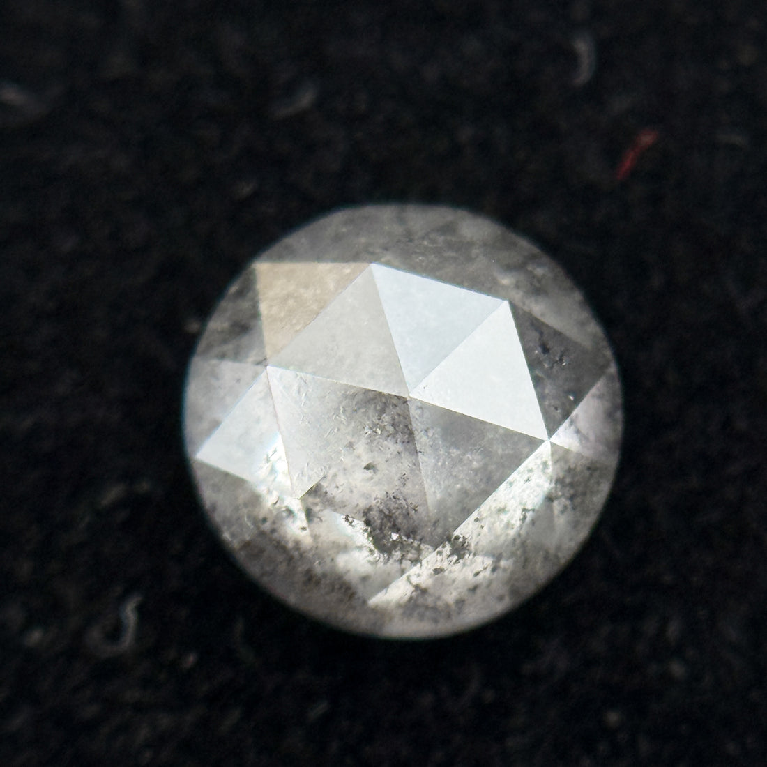 0.86 Ct Round Rose Cut Grey Natural Minimalist Salt and Pepper Diamond