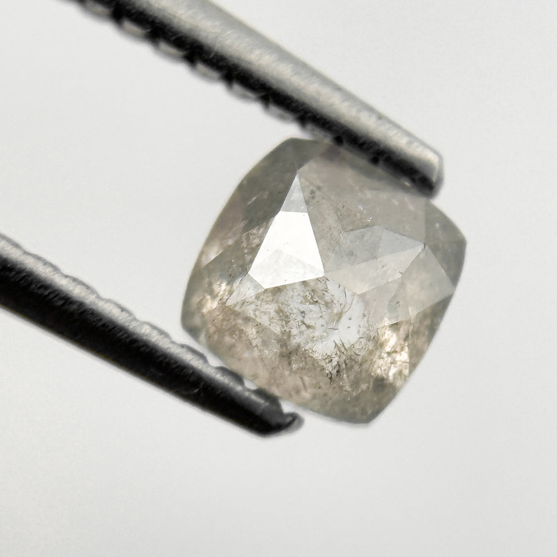 0.65 Ct Cushion Rose Cut Grey Natural Salt and Pepper Diamond