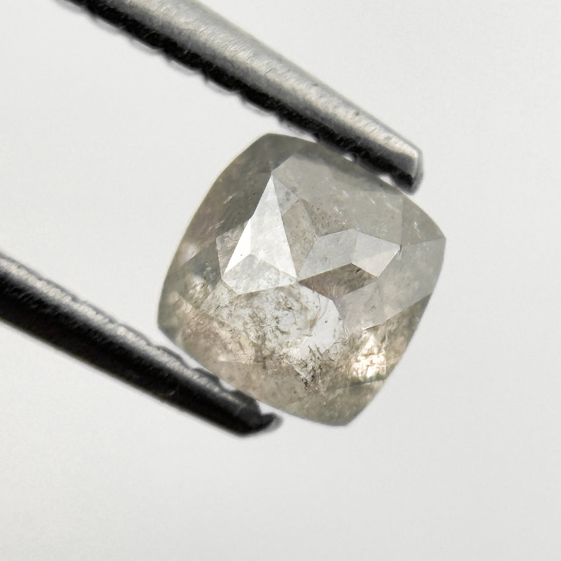 0.65 Ct Cushion Rose Cut Grey Natural Salt and Pepper Diamond