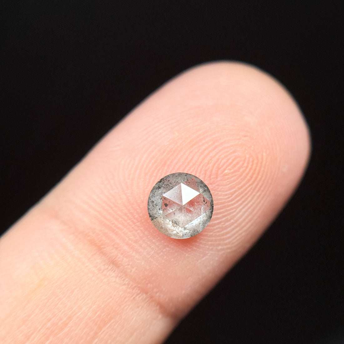 0.86 Ct Round Rose Cut Grey Natural Minimalist Salt and Pepper Diamond