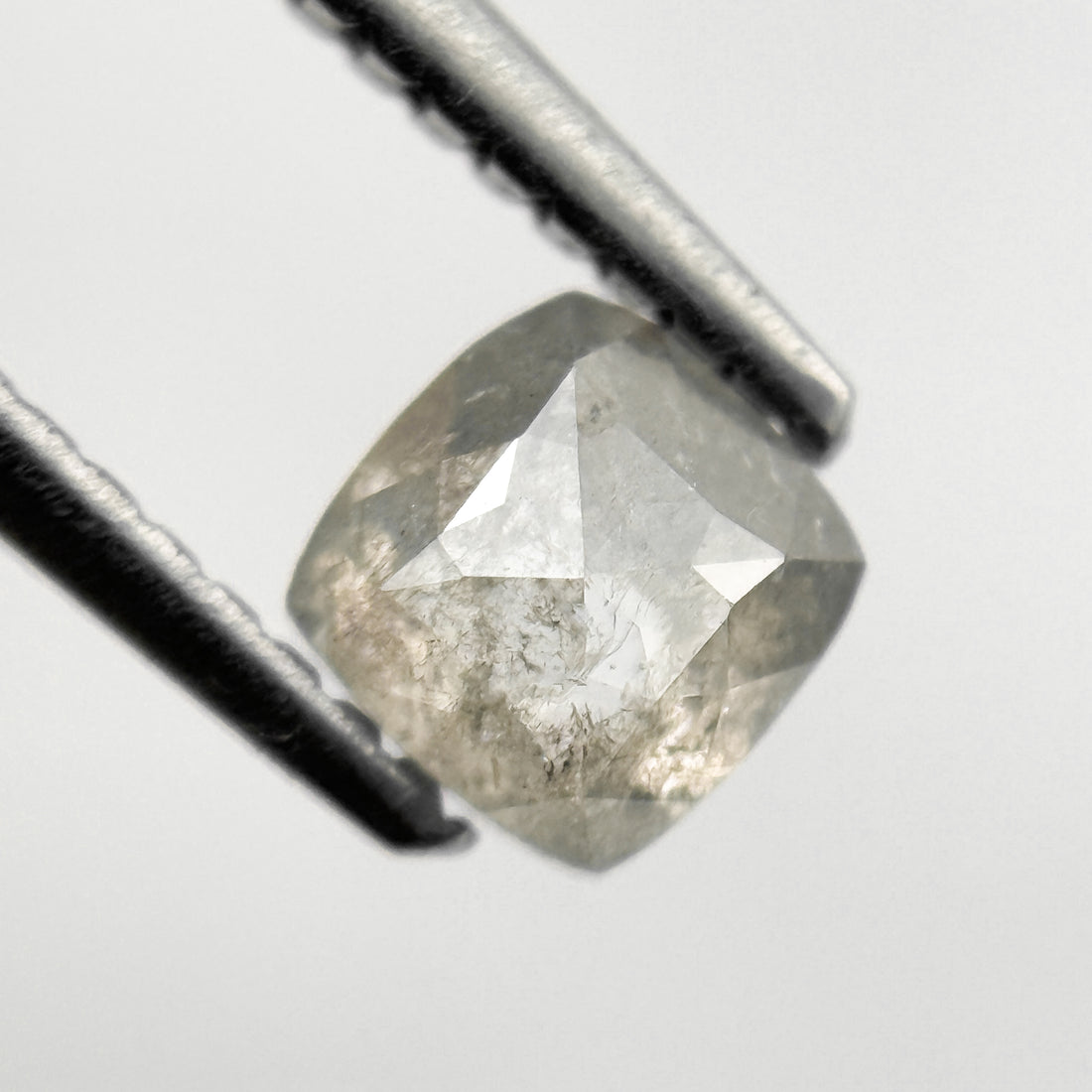 0.65 Ct Cushion Rose Cut Grey Natural Salt and Pepper Diamond