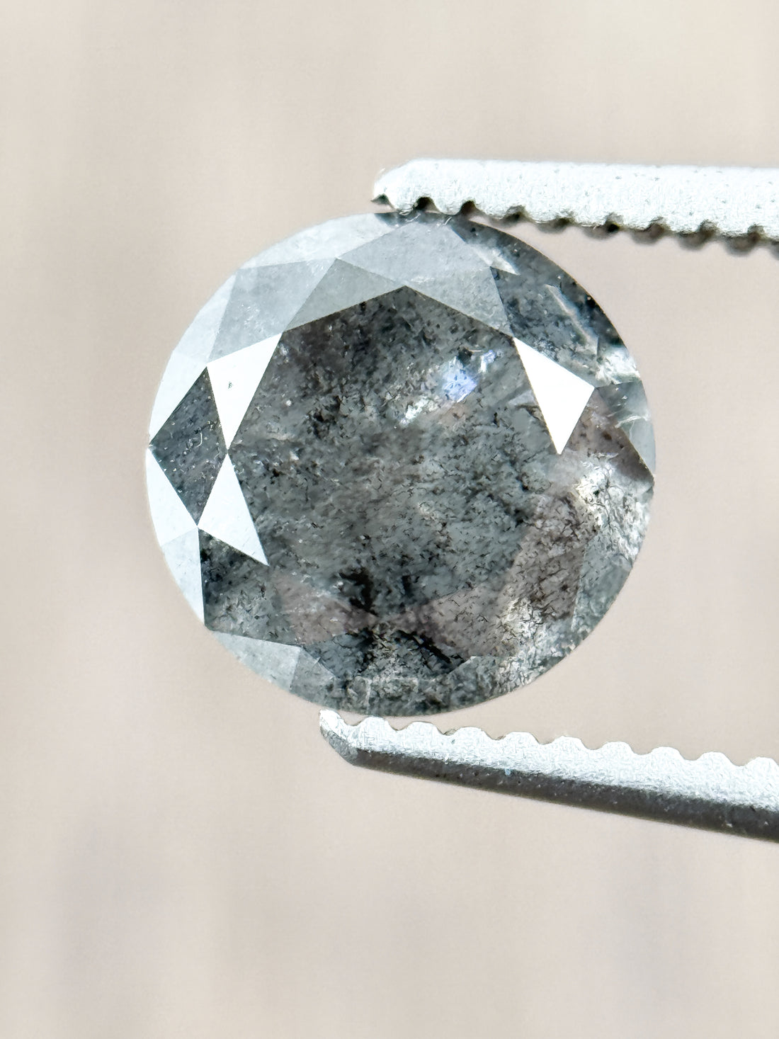 1.56 Ct Round Brilliant Cut Grey Natural Salt and Pepper Diamond