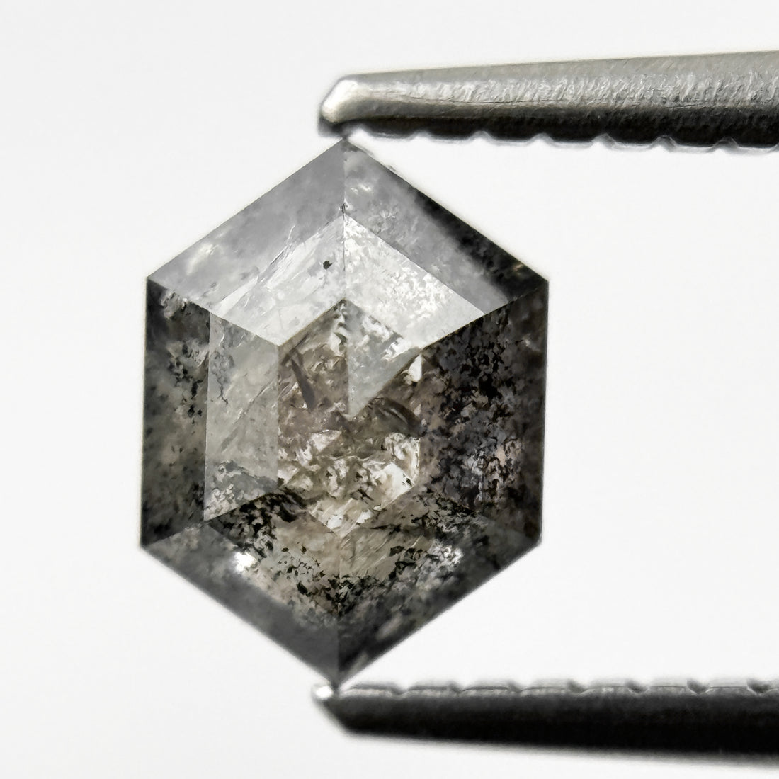 1.04 Ct Hexagon Rose Cut Grey Natural Salt and Pepper Diamond
