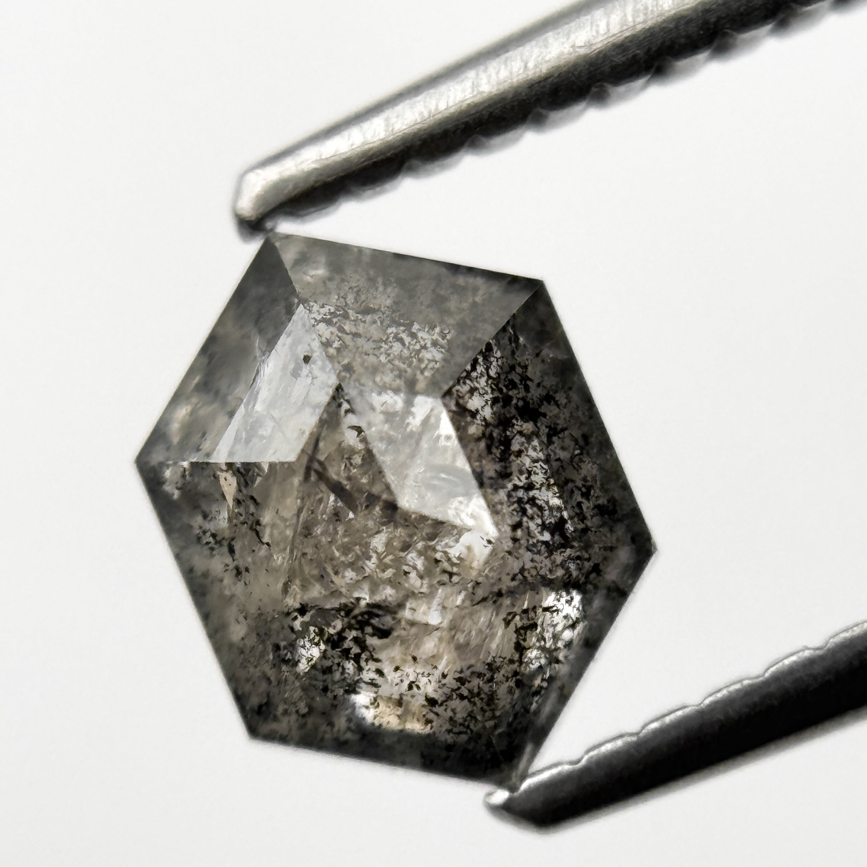 1.04 Ct Hexagon Rose Cut Grey Natural Salt and Pepper Diamond
