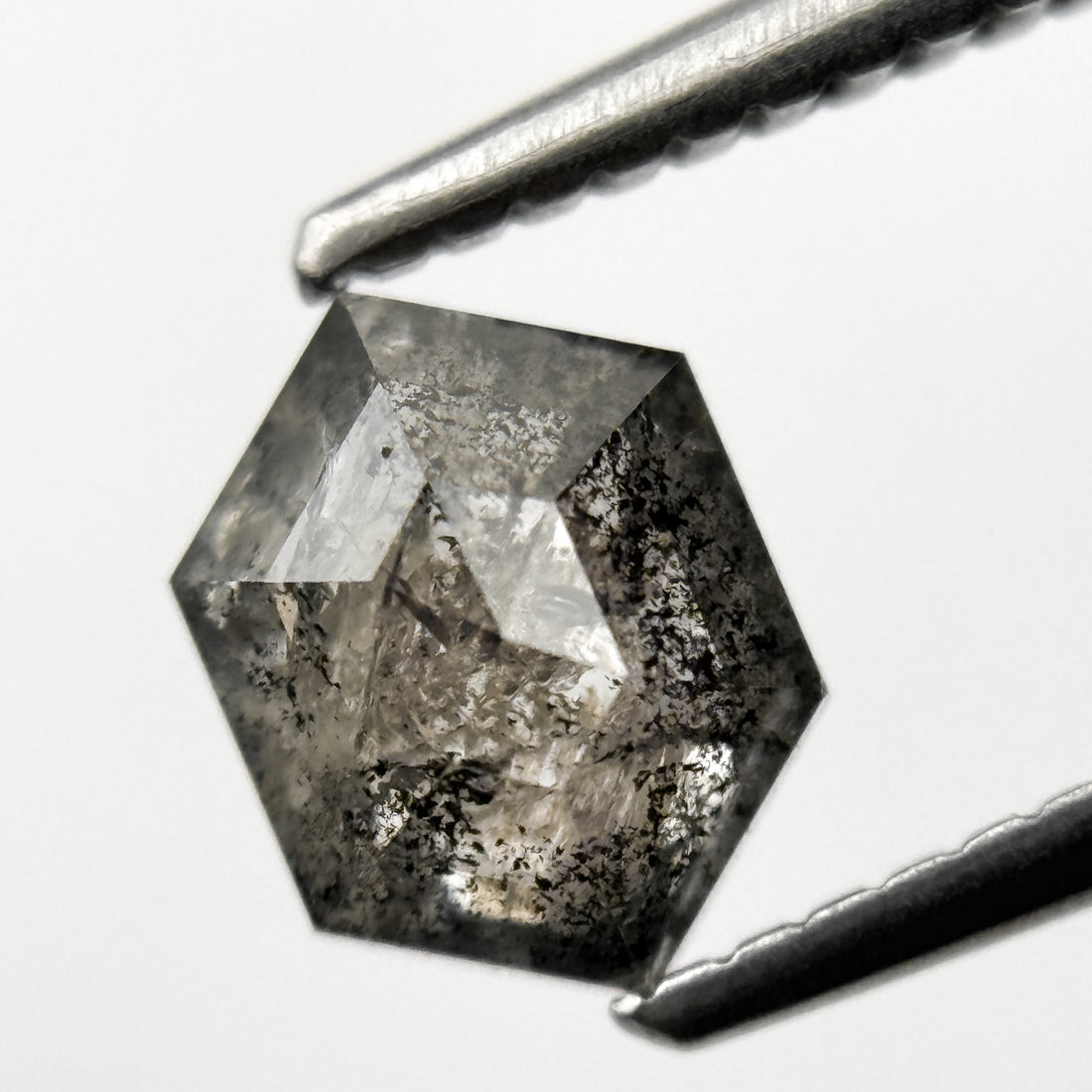 1.04 Ct Hexagon Rose Cut Grey Natural Salt and Pepper Diamond