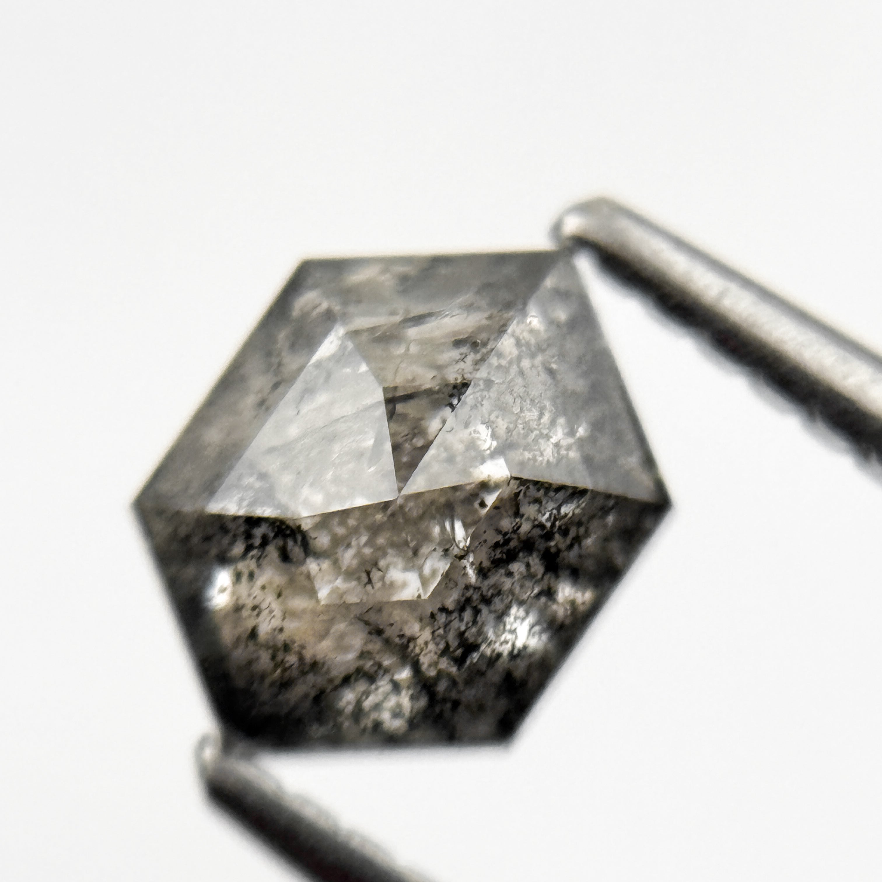 1.04 Ct Hexagon Rose Cut Grey Natural Salt and Pepper Diamond