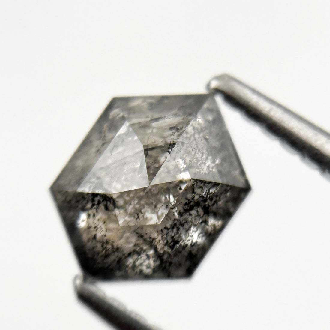 1.04 Ct Hexagon Rose Cut Grey Natural Salt and Pepper Diamond