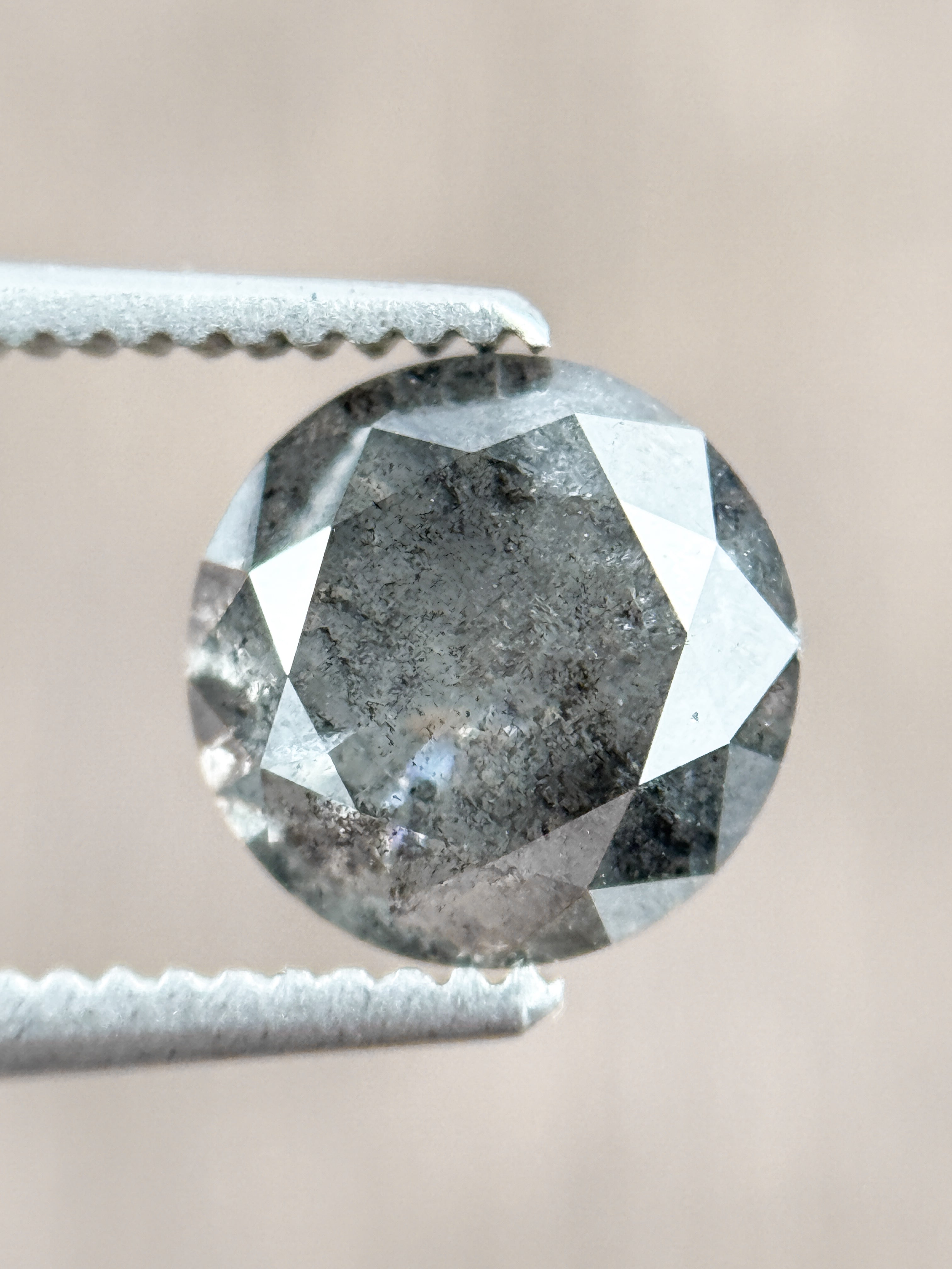 1.56 Ct Round Brilliant Cut Grey Natural Salt and Pepper Diamond
