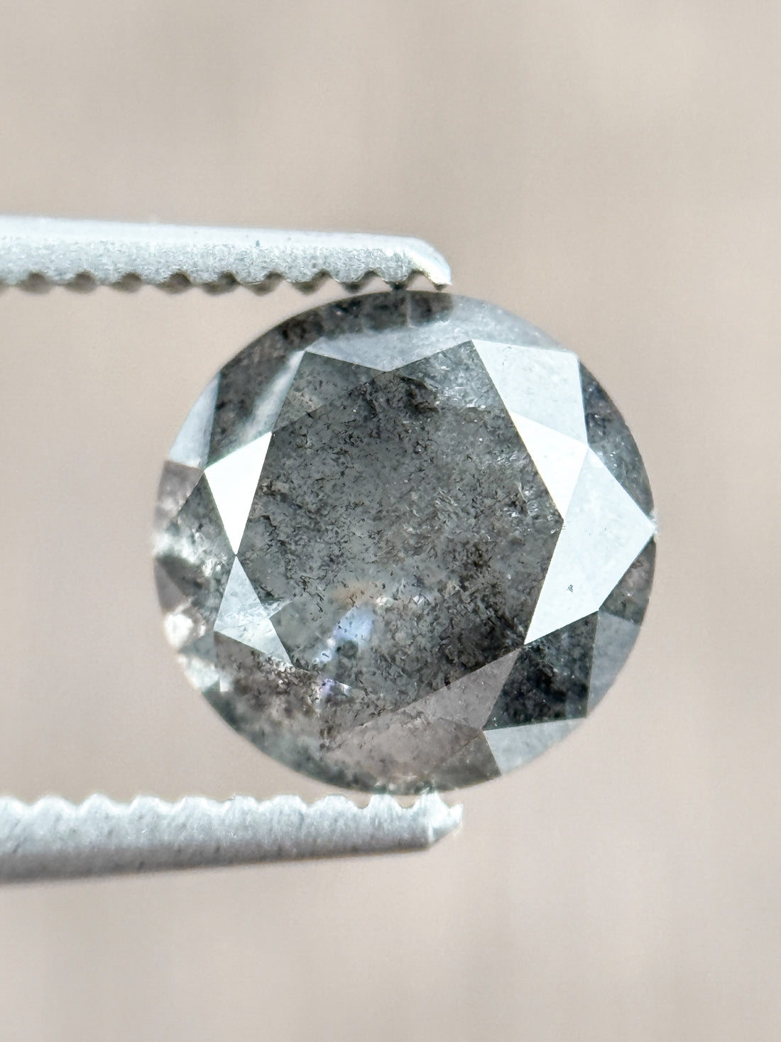 1.56 Ct Round Brilliant Cut Grey Natural Salt and Pepper Diamond