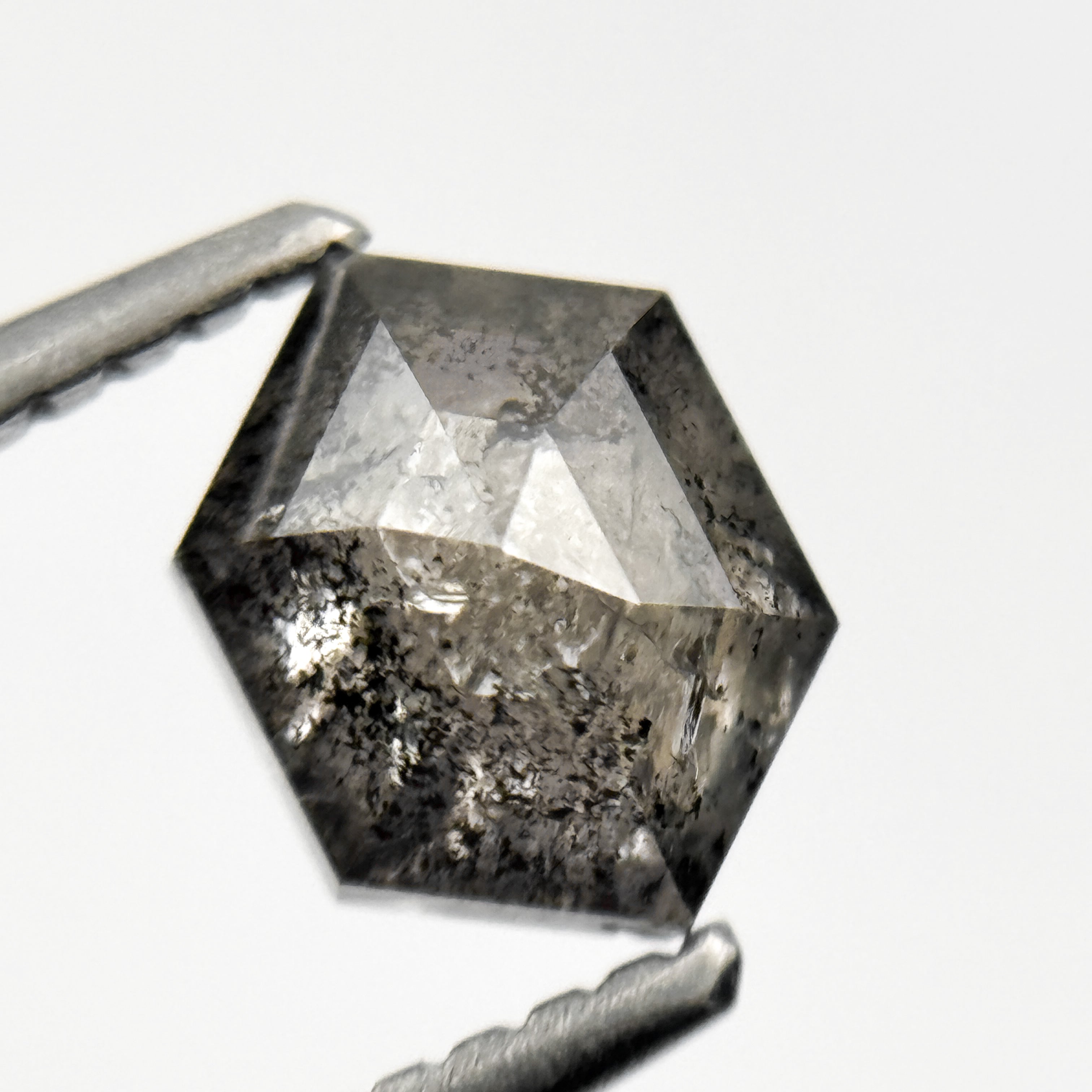 1.04 Ct Hexagon Rose Cut Grey Natural Salt and Pepper Diamond