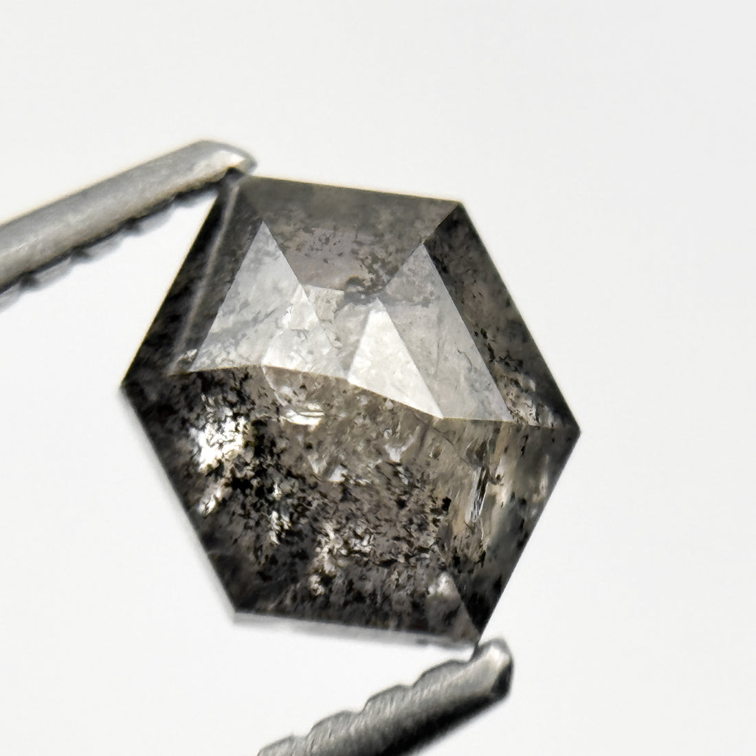 1.04 Ct Hexagon Rose Cut Grey Natural Salt and Pepper Diamond