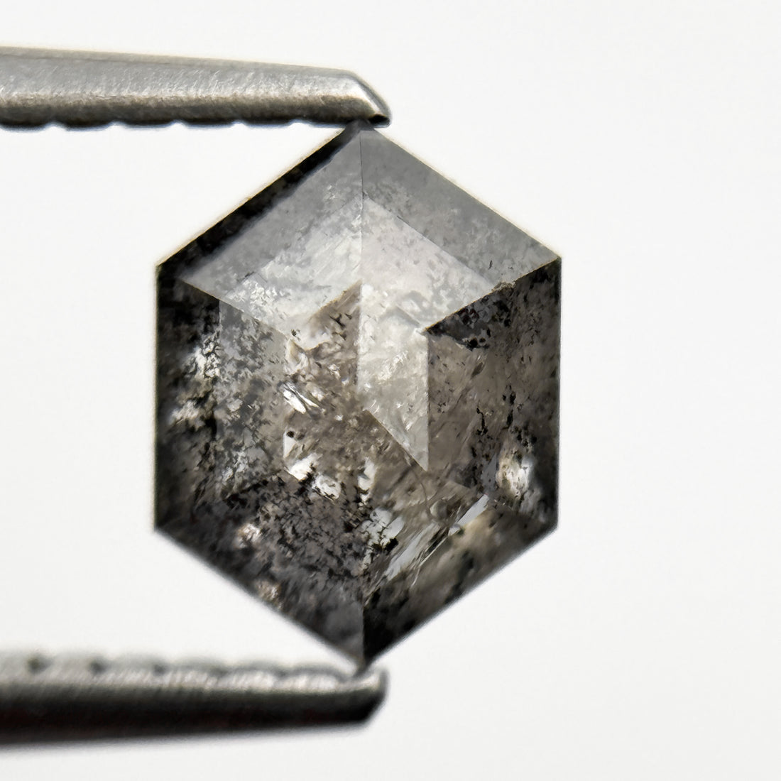 1.04 Ct Hexagon Rose Cut Grey Natural Salt and Pepper Diamond