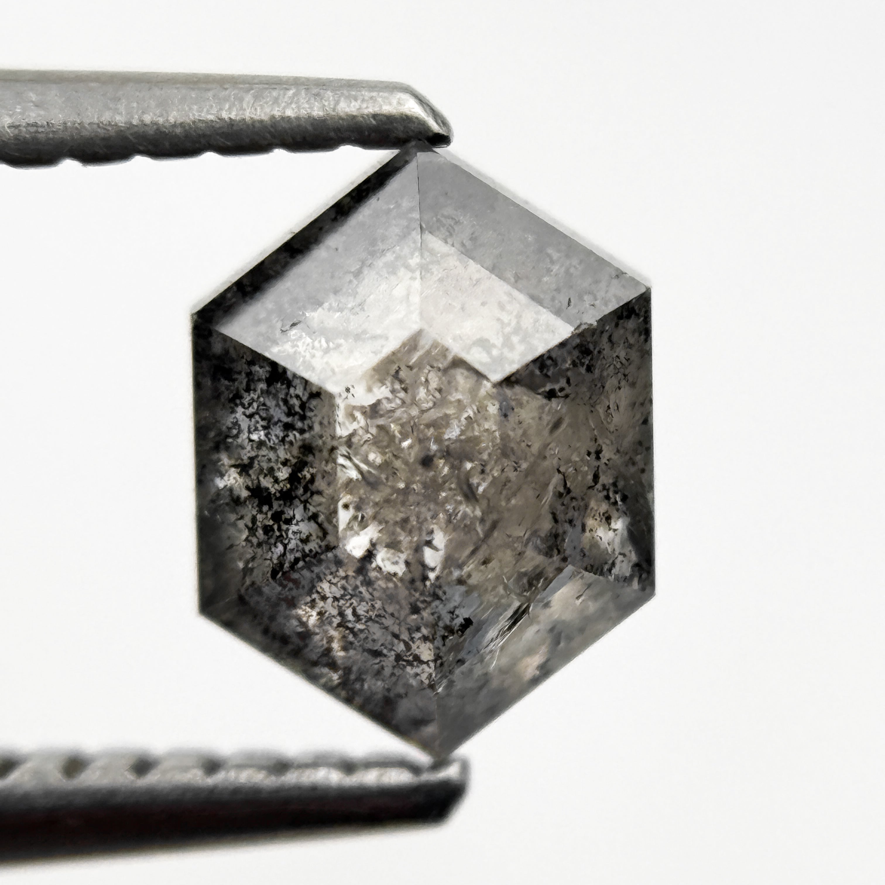 1.04 Ct Hexagon Rose Cut Grey Natural Salt and Pepper Diamond
