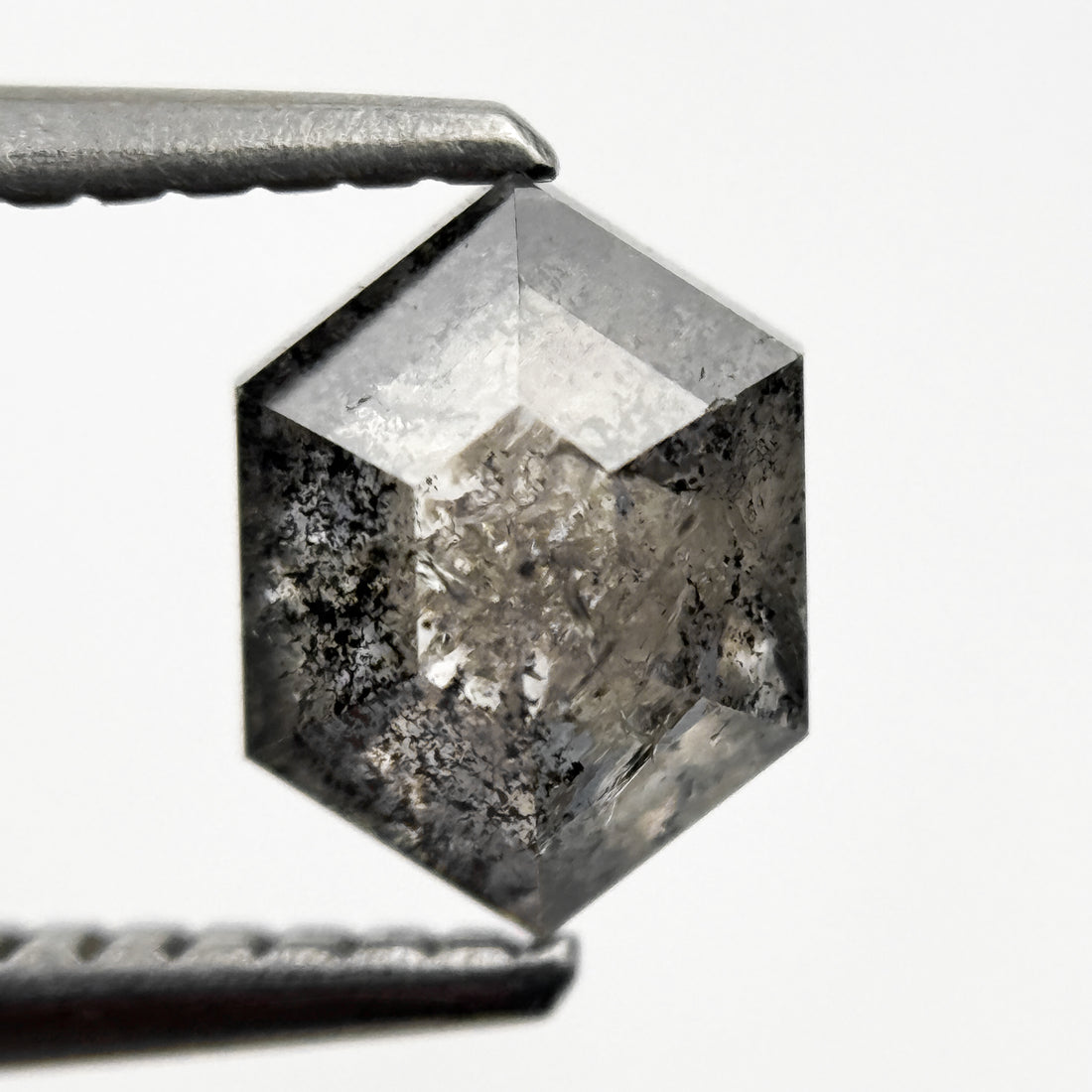 1.04 Ct Hexagon Rose Cut Grey Natural Salt and Pepper Diamond