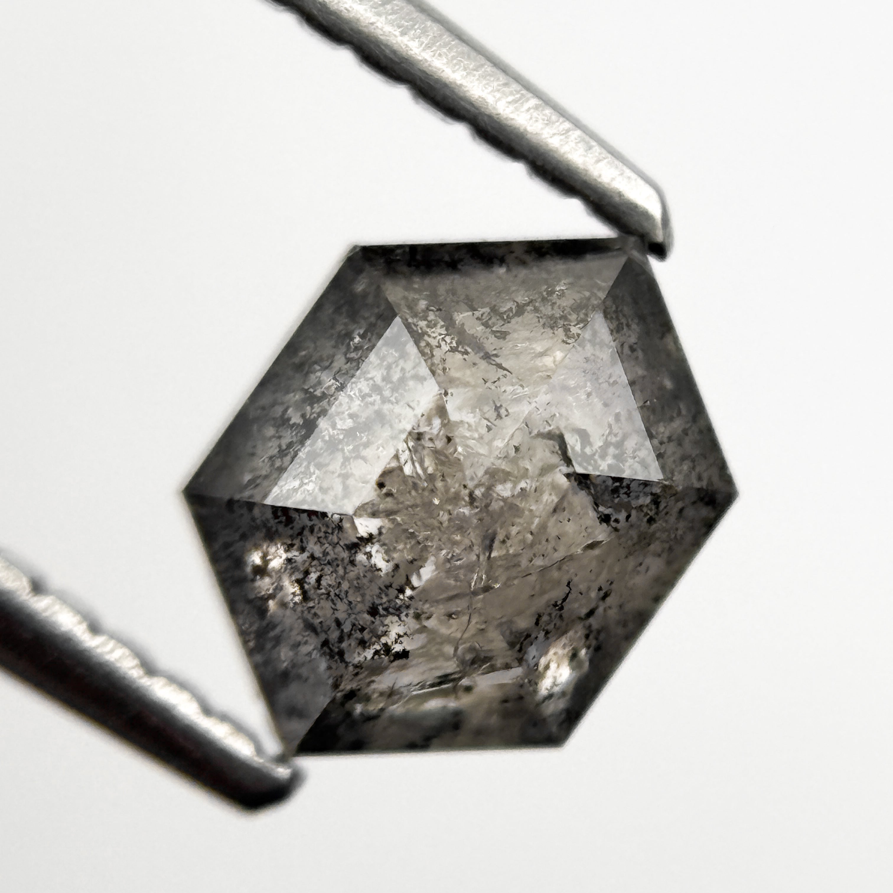 1.04 Ct Hexagon Rose Cut Grey Natural Salt and Pepper Diamond