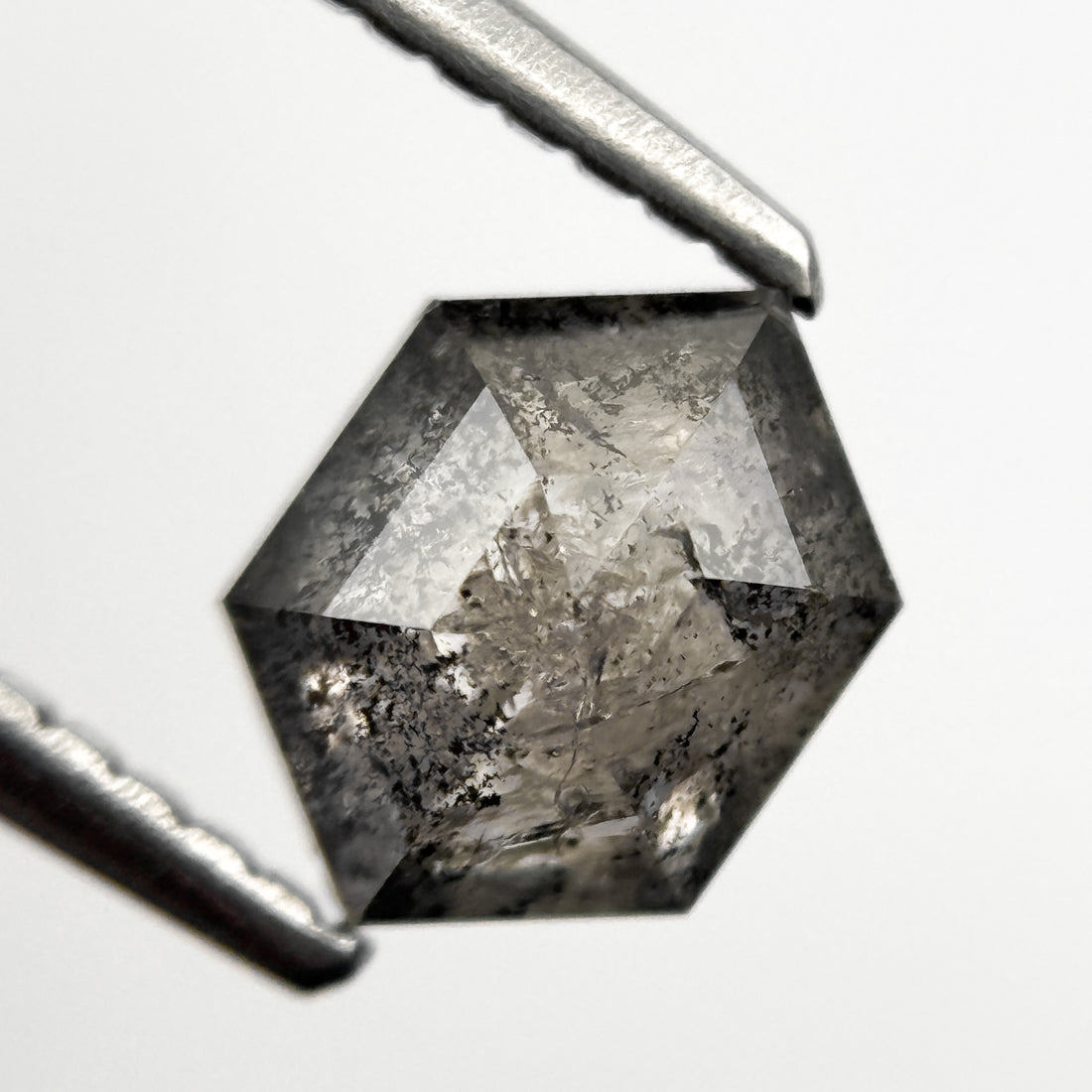 1.04 Ct Hexagon Rose Cut Grey Natural Salt and Pepper Diamond