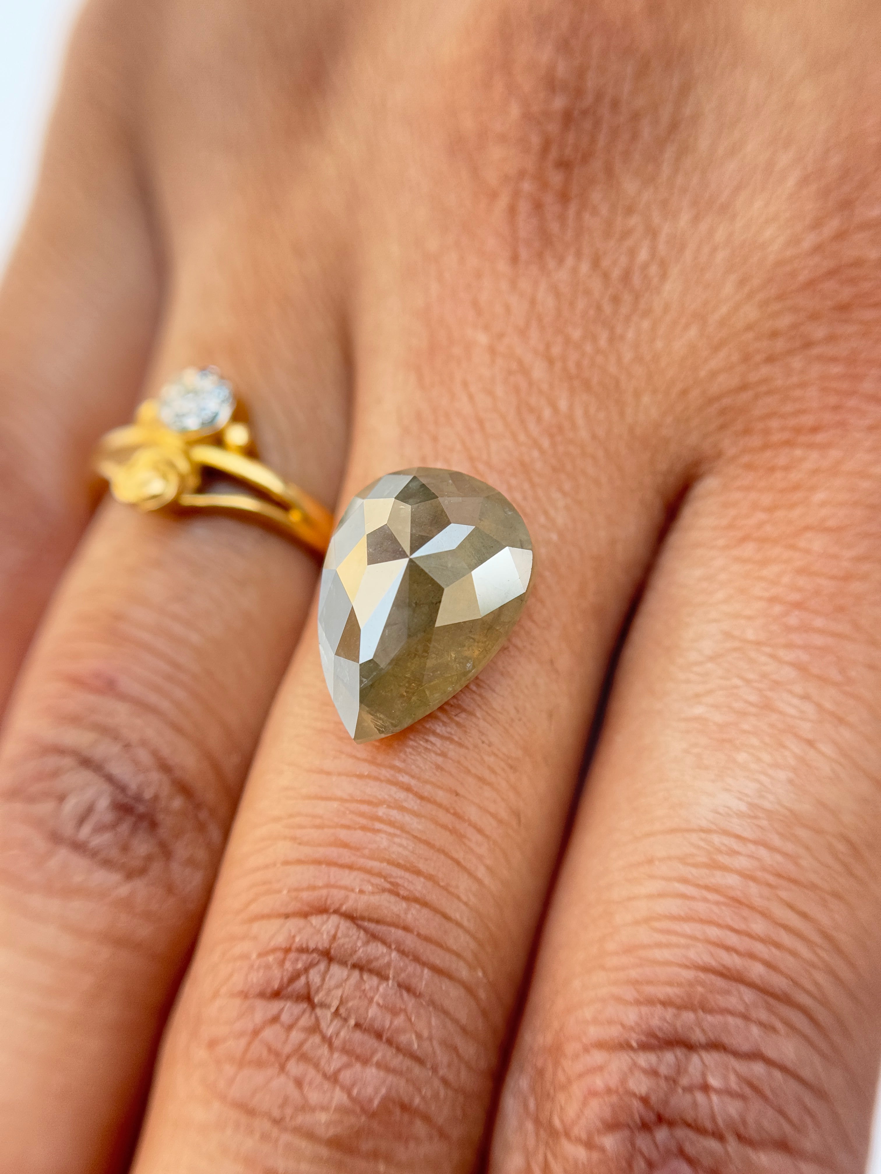 5.84 Ct Pear Rose Cut Grey Natural Salt and Pepper Diamond