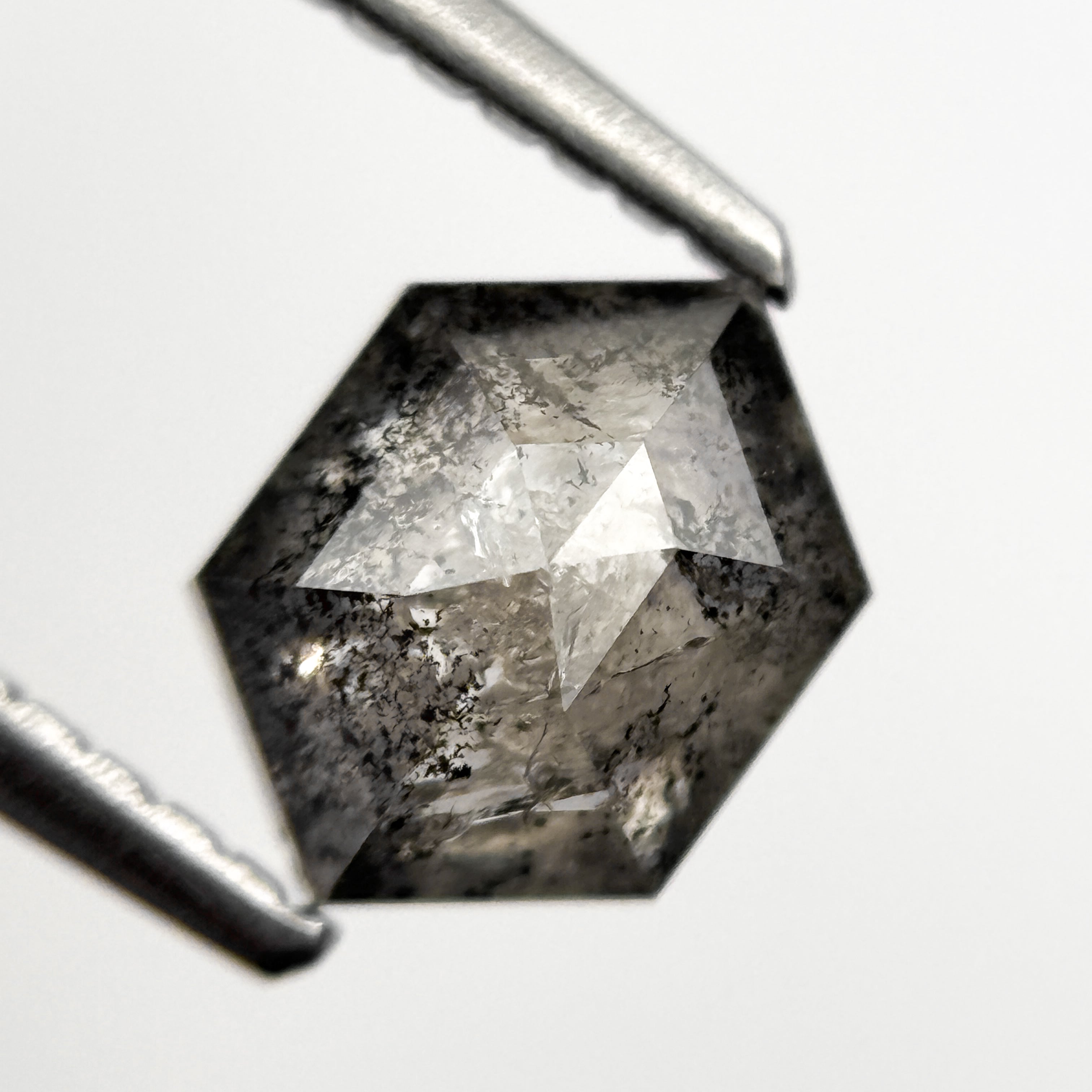 1.04 Ct Hexagon Rose Cut Grey Natural Salt and Pepper Diamond