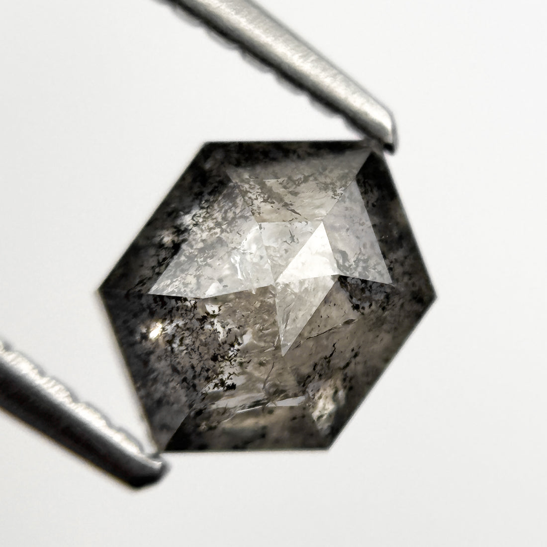 1.04 Ct Hexagon Rose Cut Grey Natural Salt and Pepper Diamond