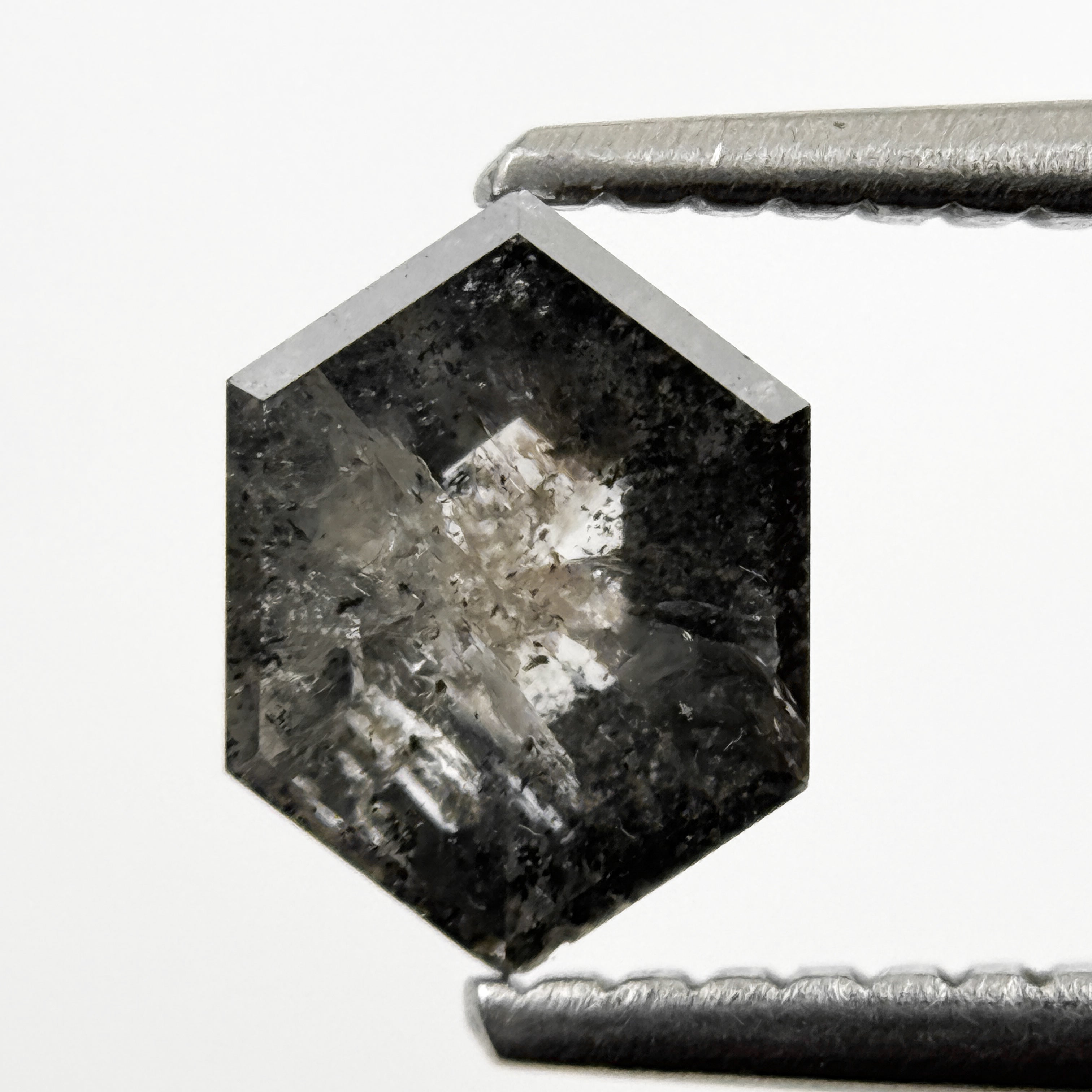 1.04 Ct Hexagon Rose Cut Grey Natural Salt and Pepper Diamond