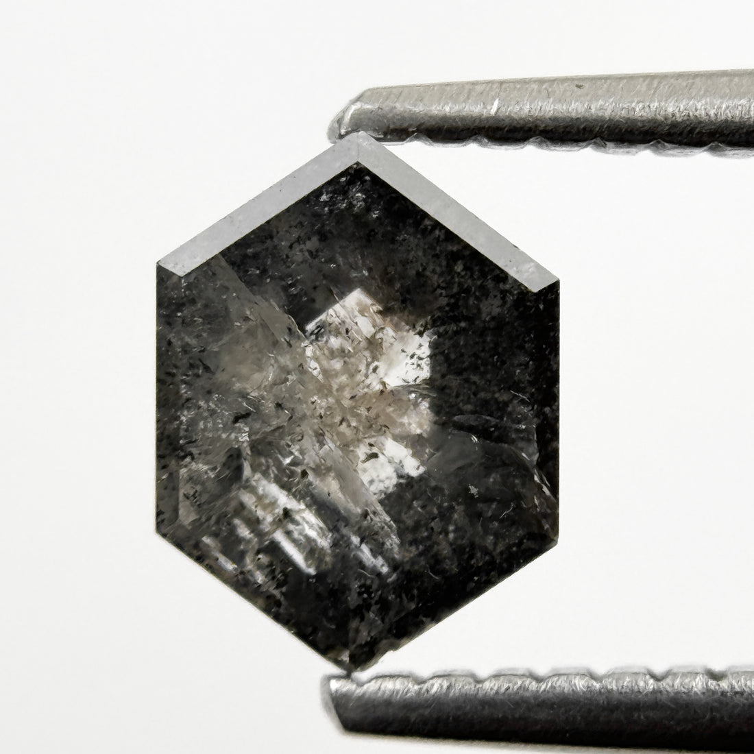 1.04 Ct Hexagon Rose Cut Grey Natural Salt and Pepper Diamond