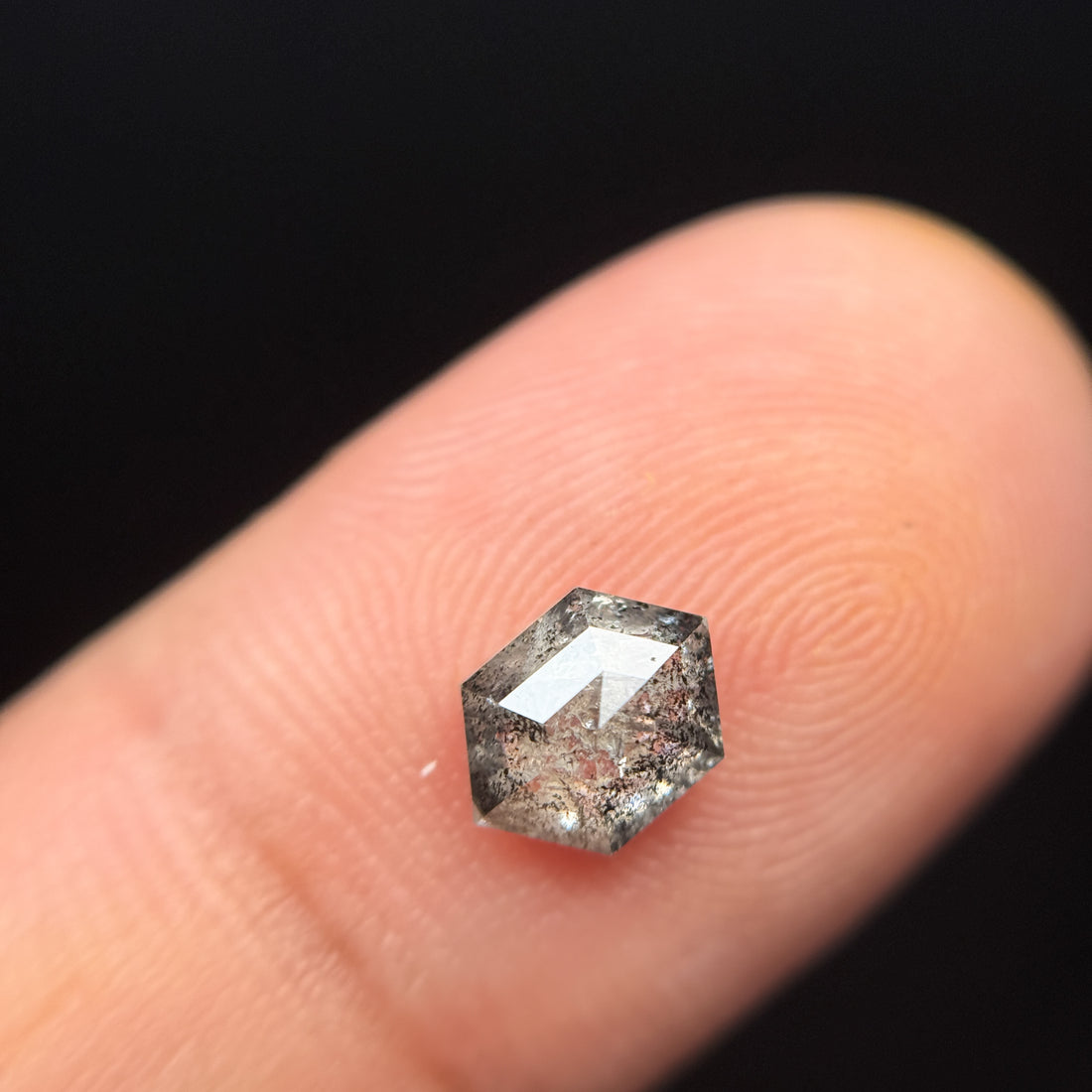 1.04 Ct Hexagon Rose Cut Grey Natural Salt and Pepper Diamond