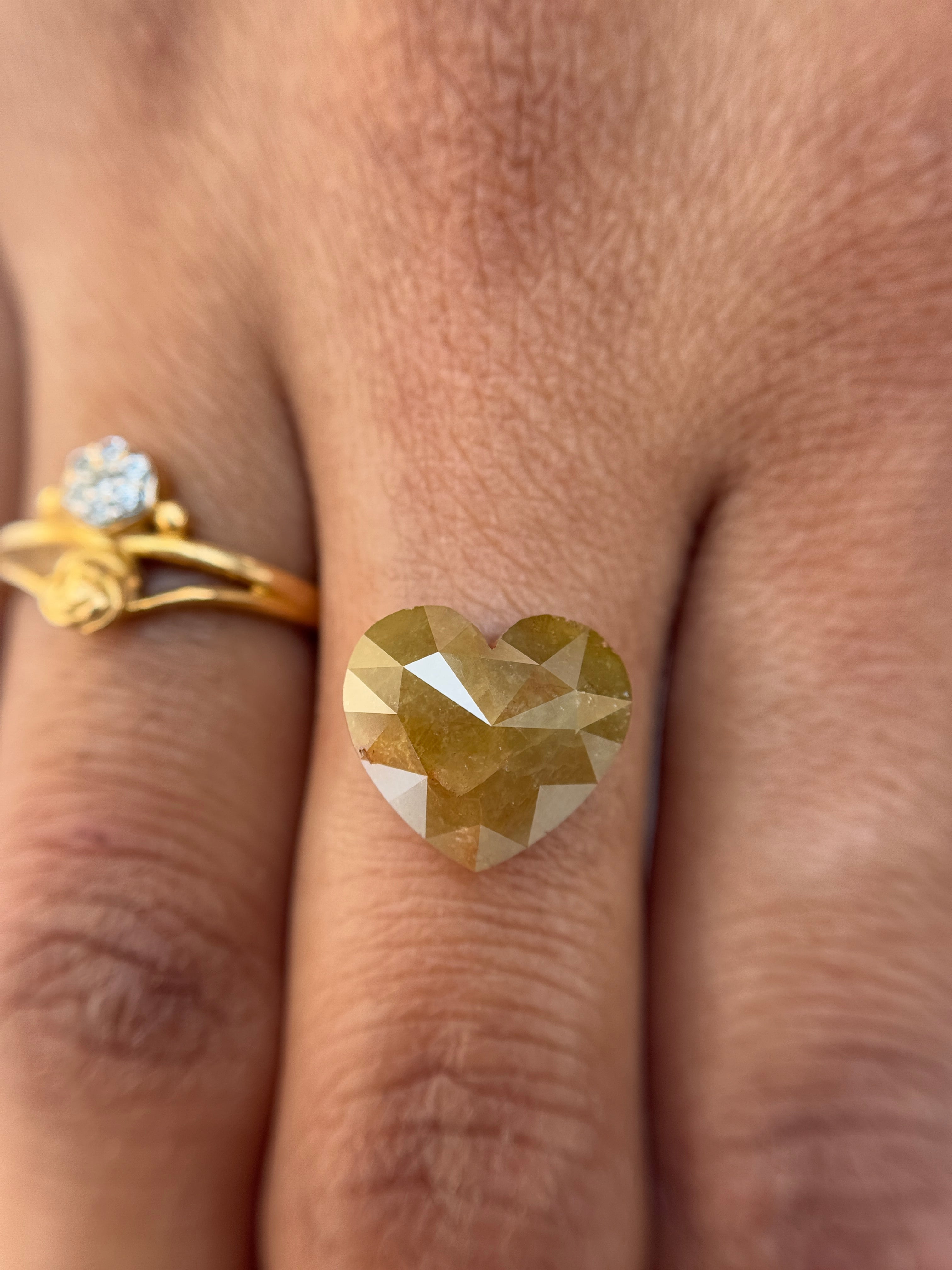 5.29 Ct Heart Rose Cut Yellow Natural Salt and Pepper Diamond
