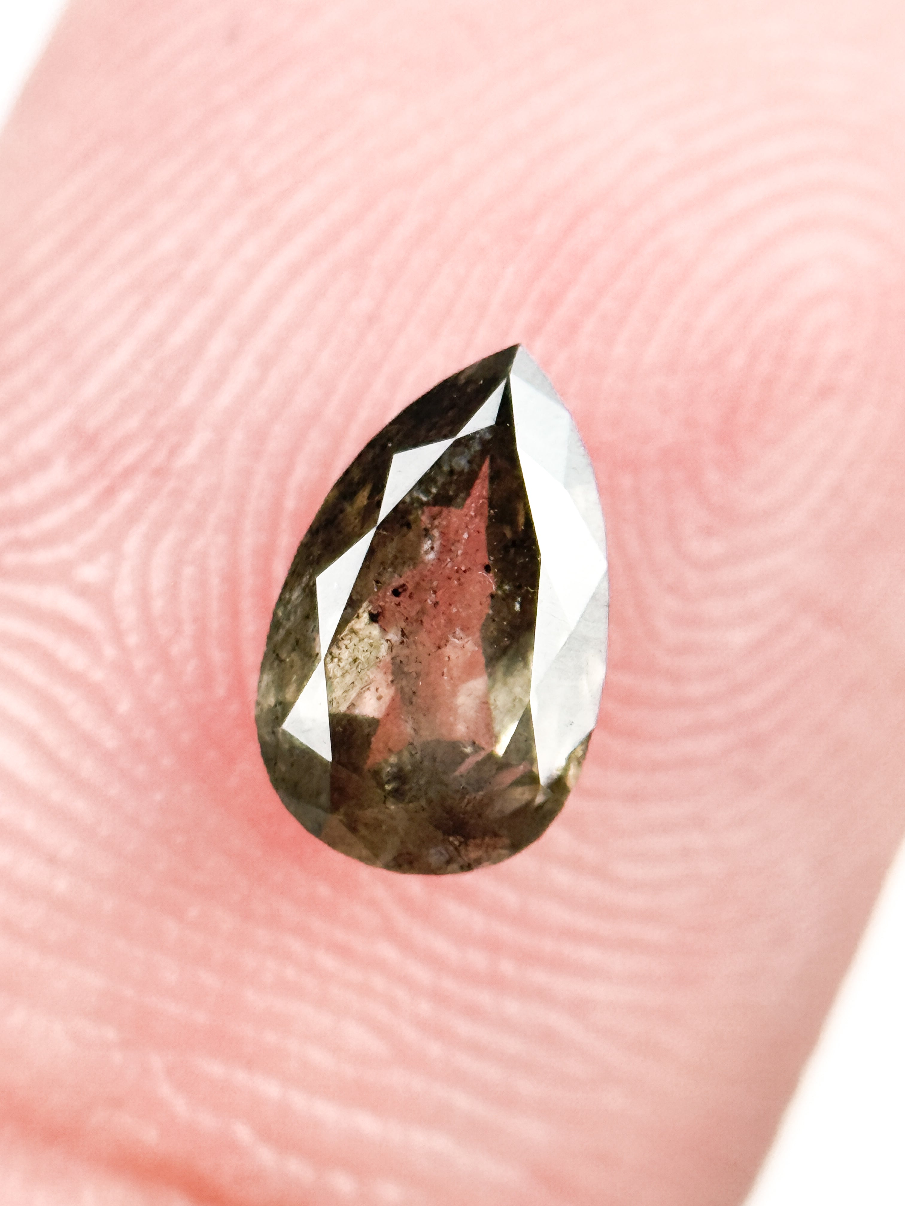 0.82 Ct Pear Rose Cut Grey Natural Salt and Pepper Diamond