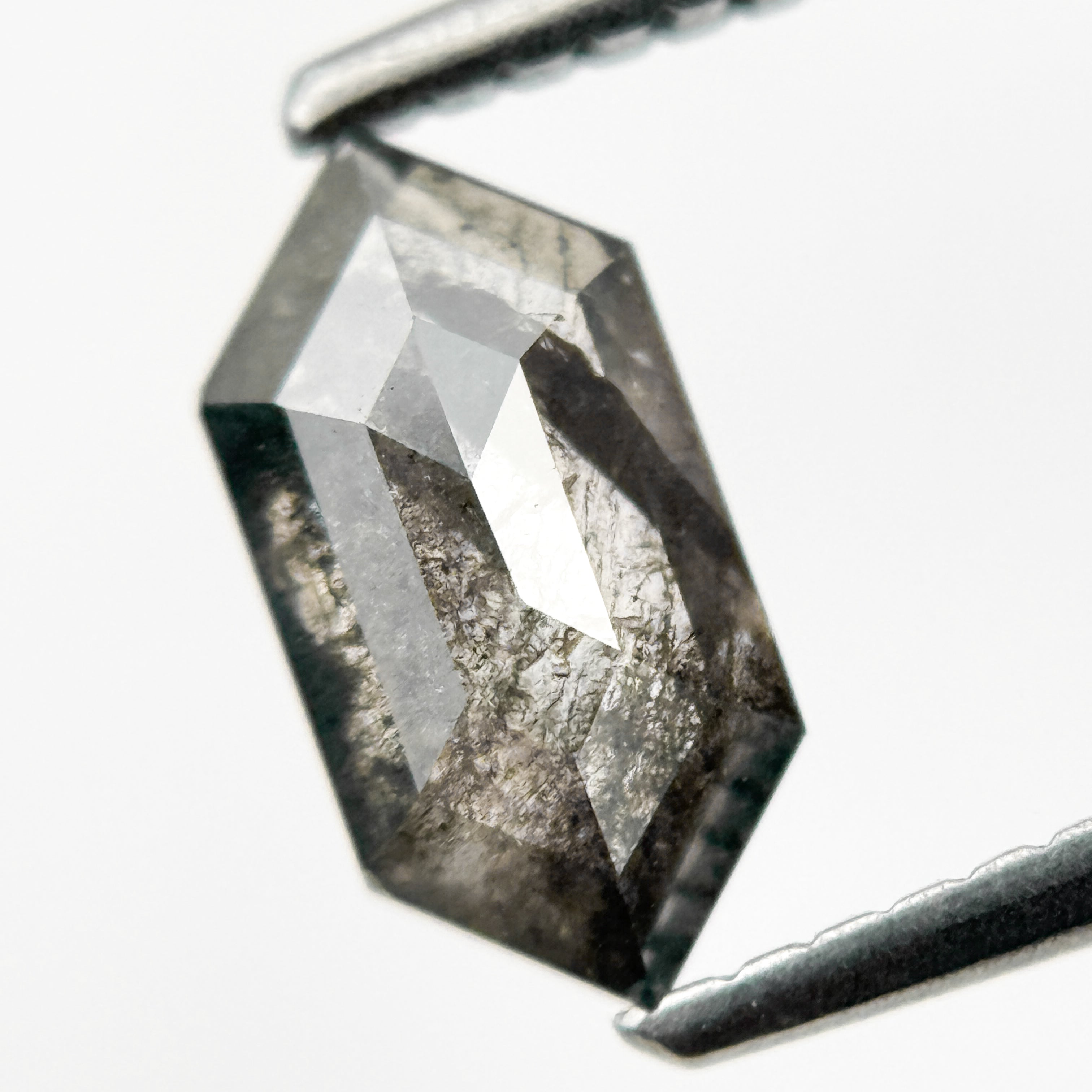 1.23 Ct Hexagon Rose Cut Grey Natural Galaxy Salt and Pepper Diamond