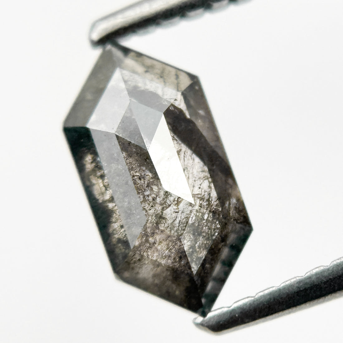 1.23 Ct Hexagon Rose Cut Grey Natural Galaxy Salt and Pepper Diamond