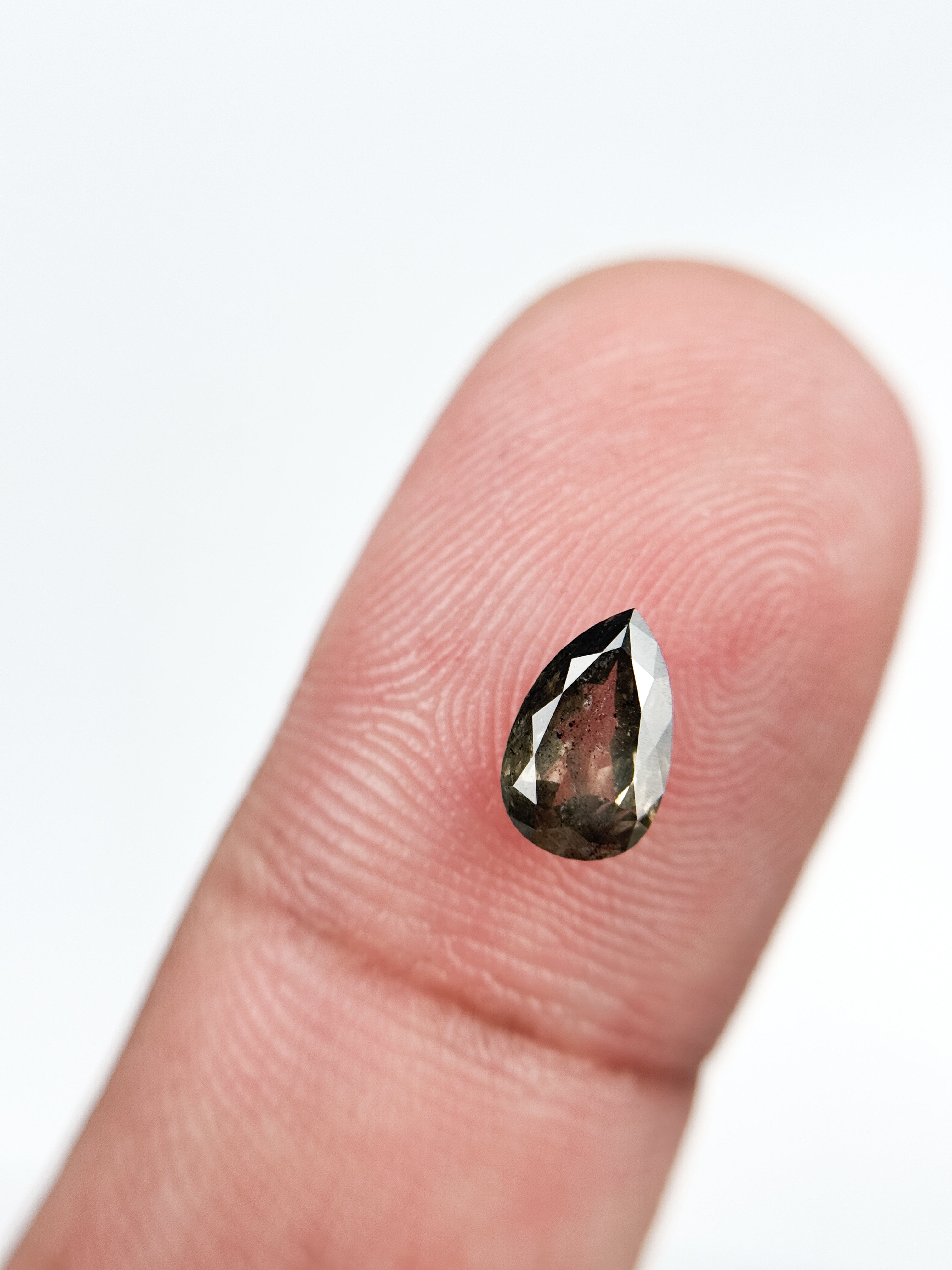 0.82 Ct Pear Rose Cut Grey Natural Salt and Pepper Diamond
