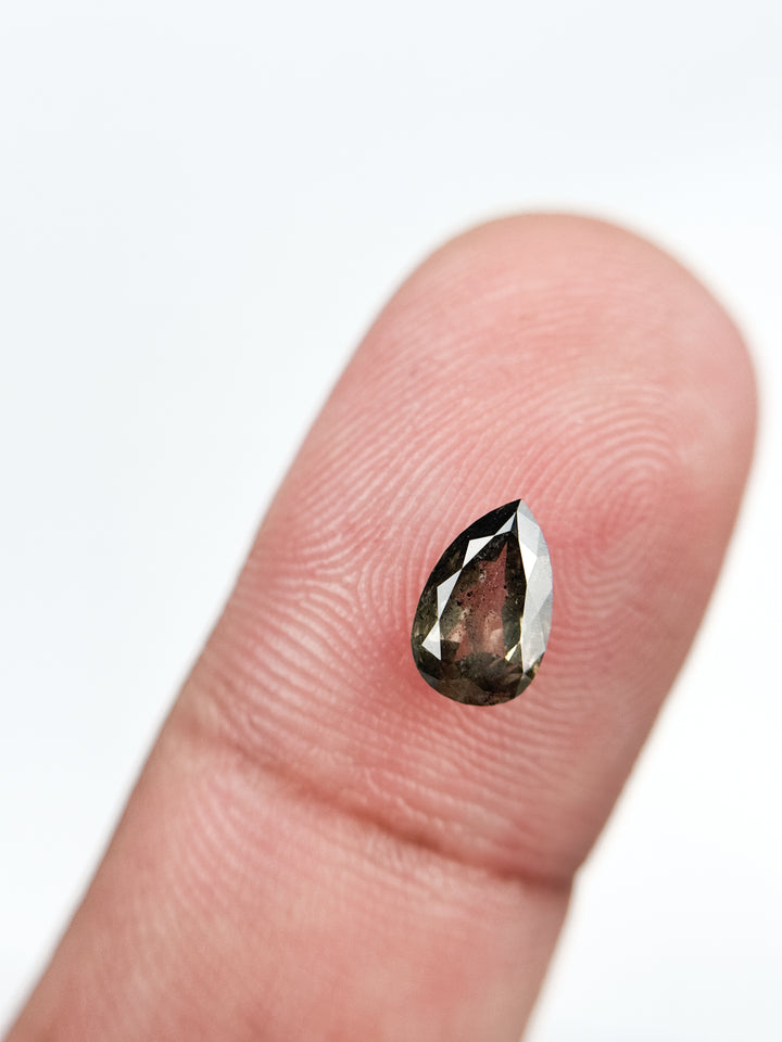 0.82 Ct Pear Rose Cut Grey Natural Salt and Pepper Diamond