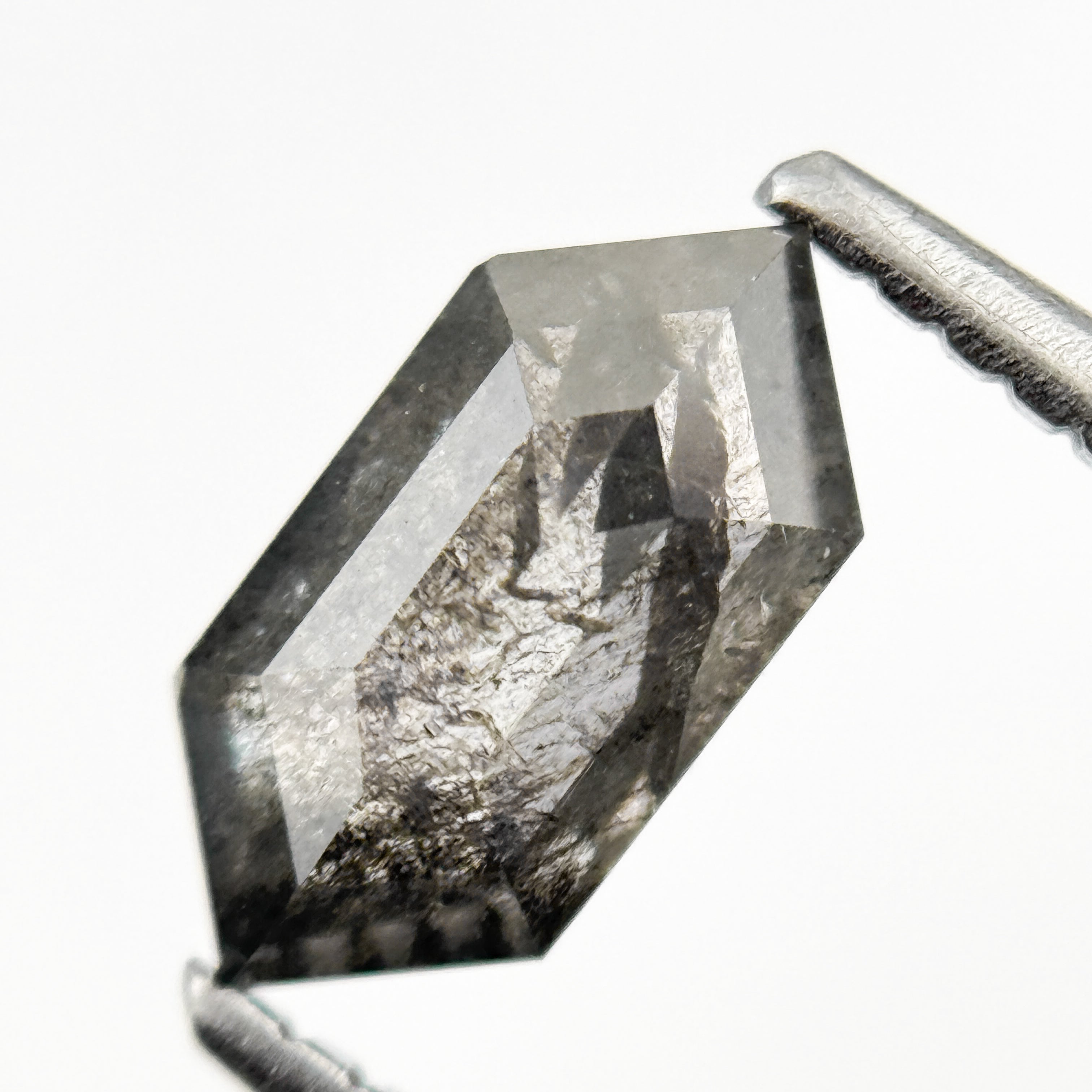 1.23 Ct Hexagon Rose Cut Grey Natural Galaxy Salt and Pepper Diamond