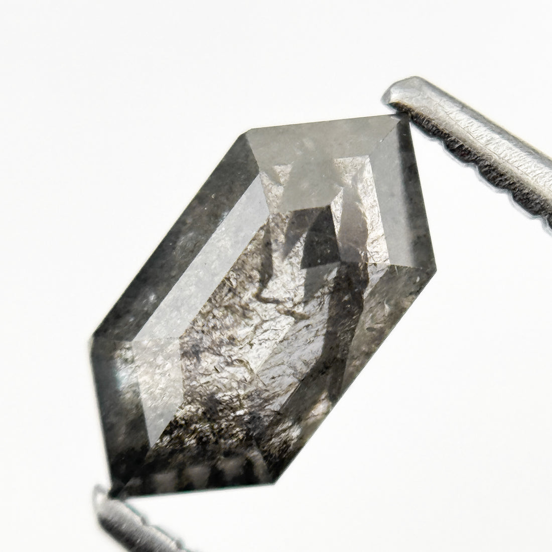 1.23 Ct Hexagon Rose Cut Grey Natural Galaxy Salt and Pepper Diamond