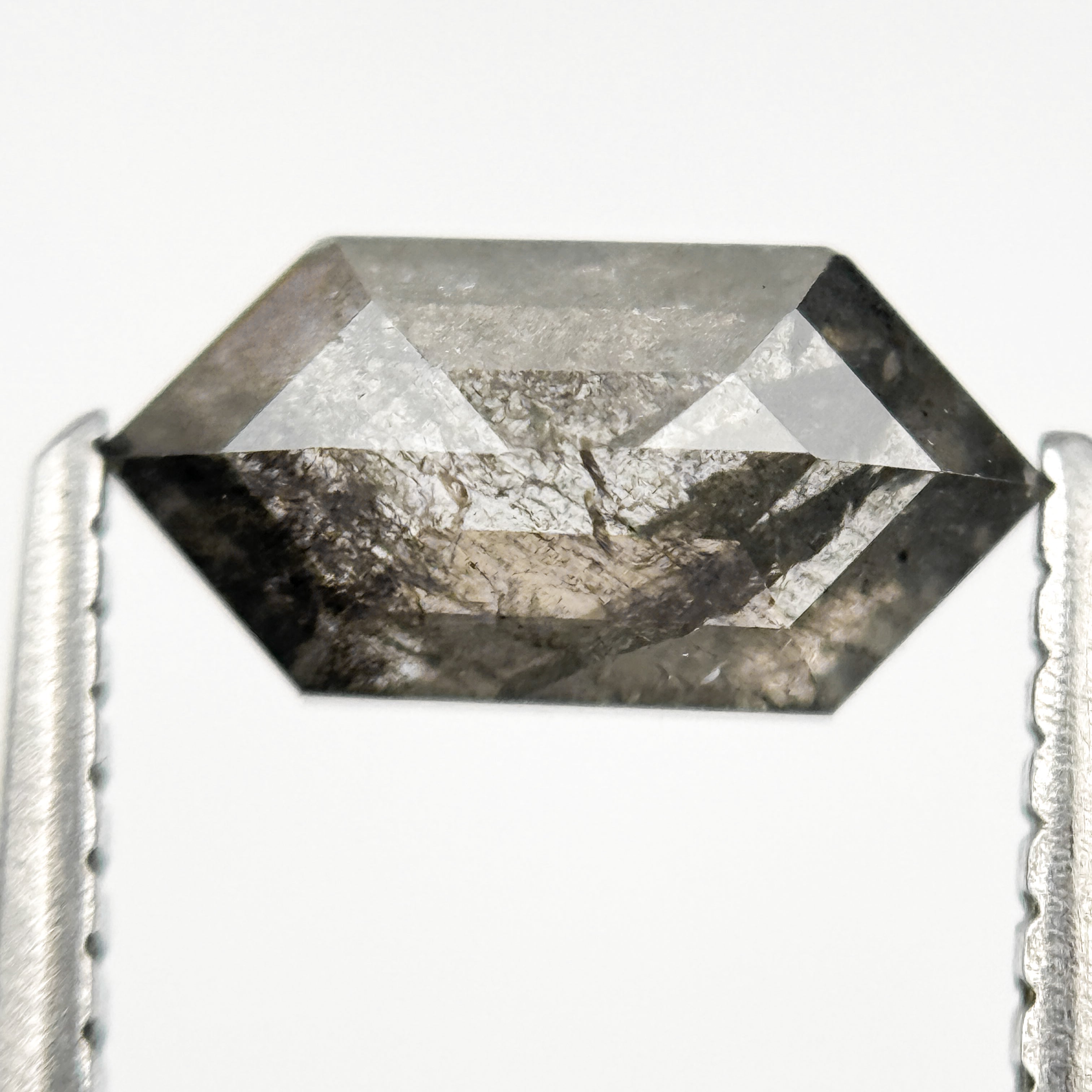 1.23 Ct Hexagon Rose Cut Grey Natural Galaxy Salt and Pepper Diamond