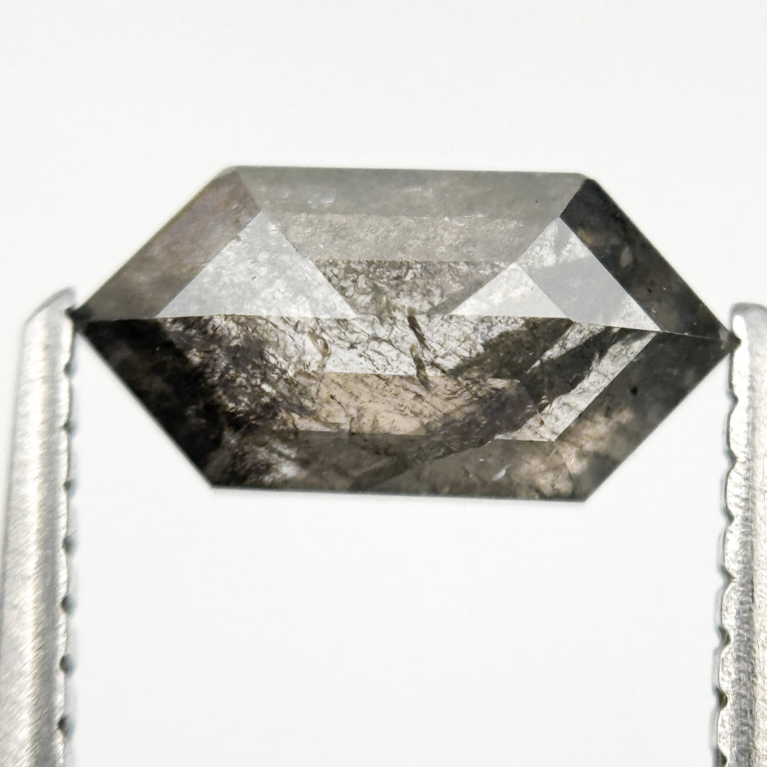 1.23 Ct Hexagon Rose Cut Grey Natural Galaxy Salt and Pepper Diamond