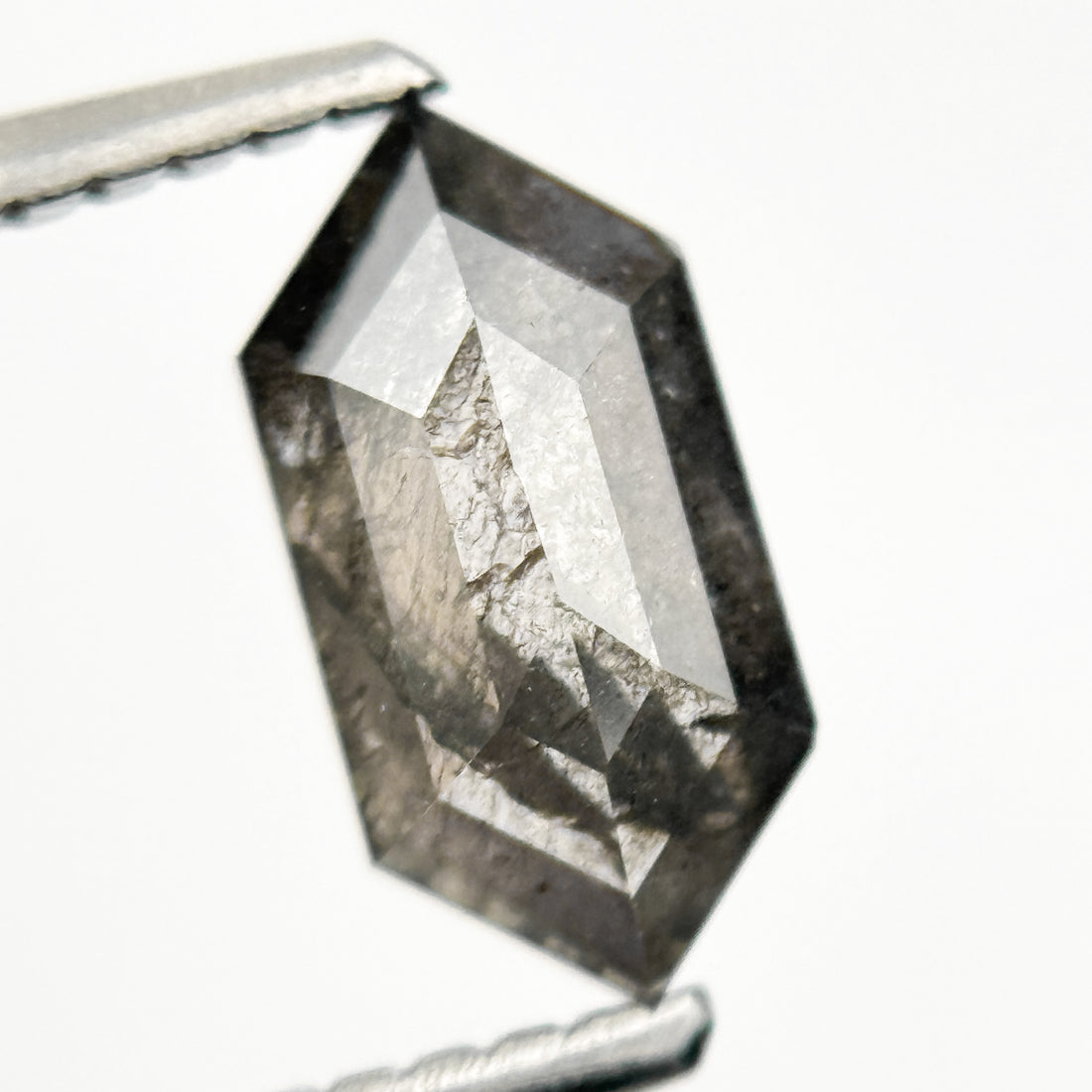 1.23 Ct Hexagon Rose Cut Grey Natural Galaxy Salt and Pepper Diamond