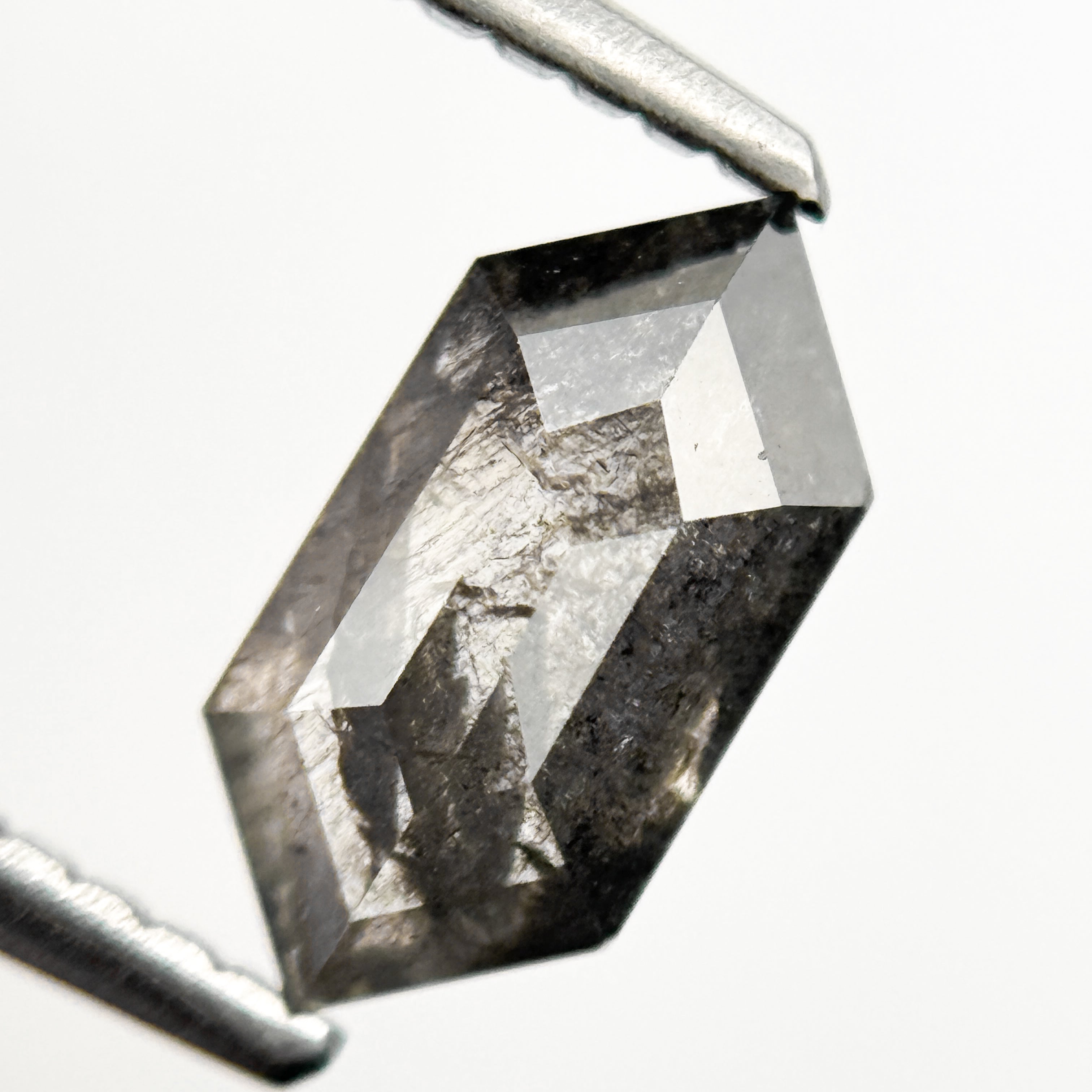 1.23 Ct Hexagon Rose Cut Grey Natural Galaxy Salt and Pepper Diamond