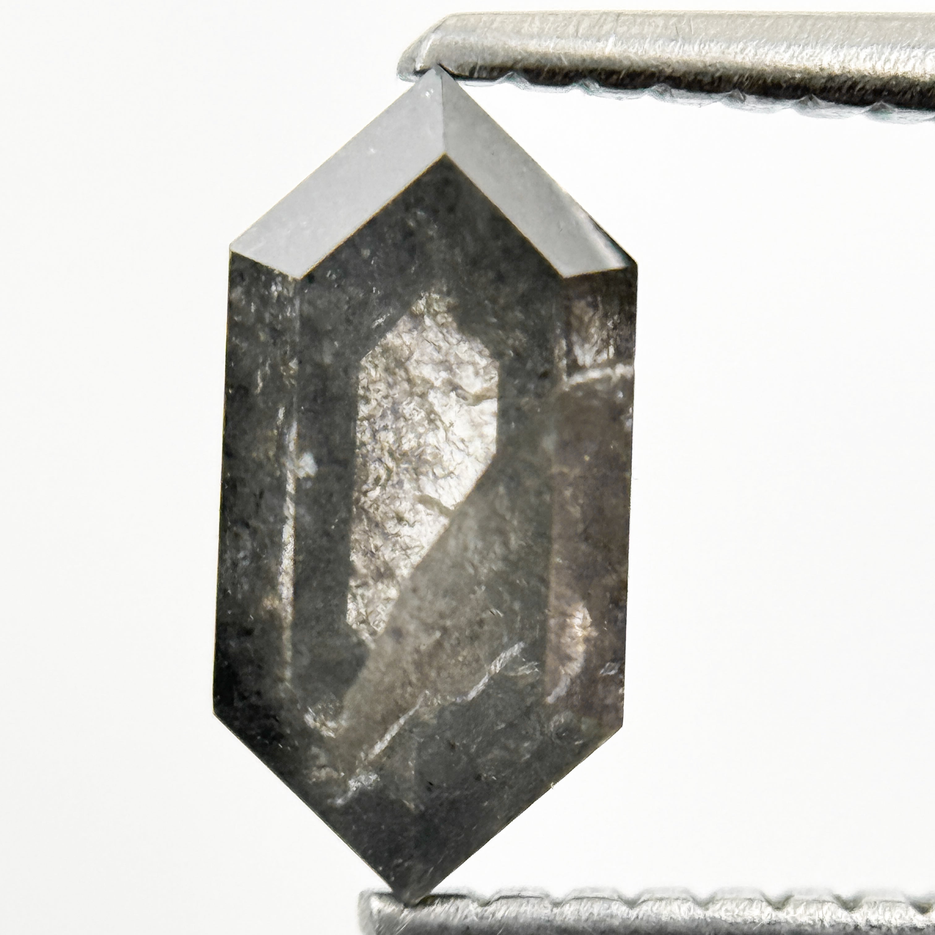 1.23 Ct Hexagon Rose Cut Grey Natural Galaxy Salt and Pepper Diamond