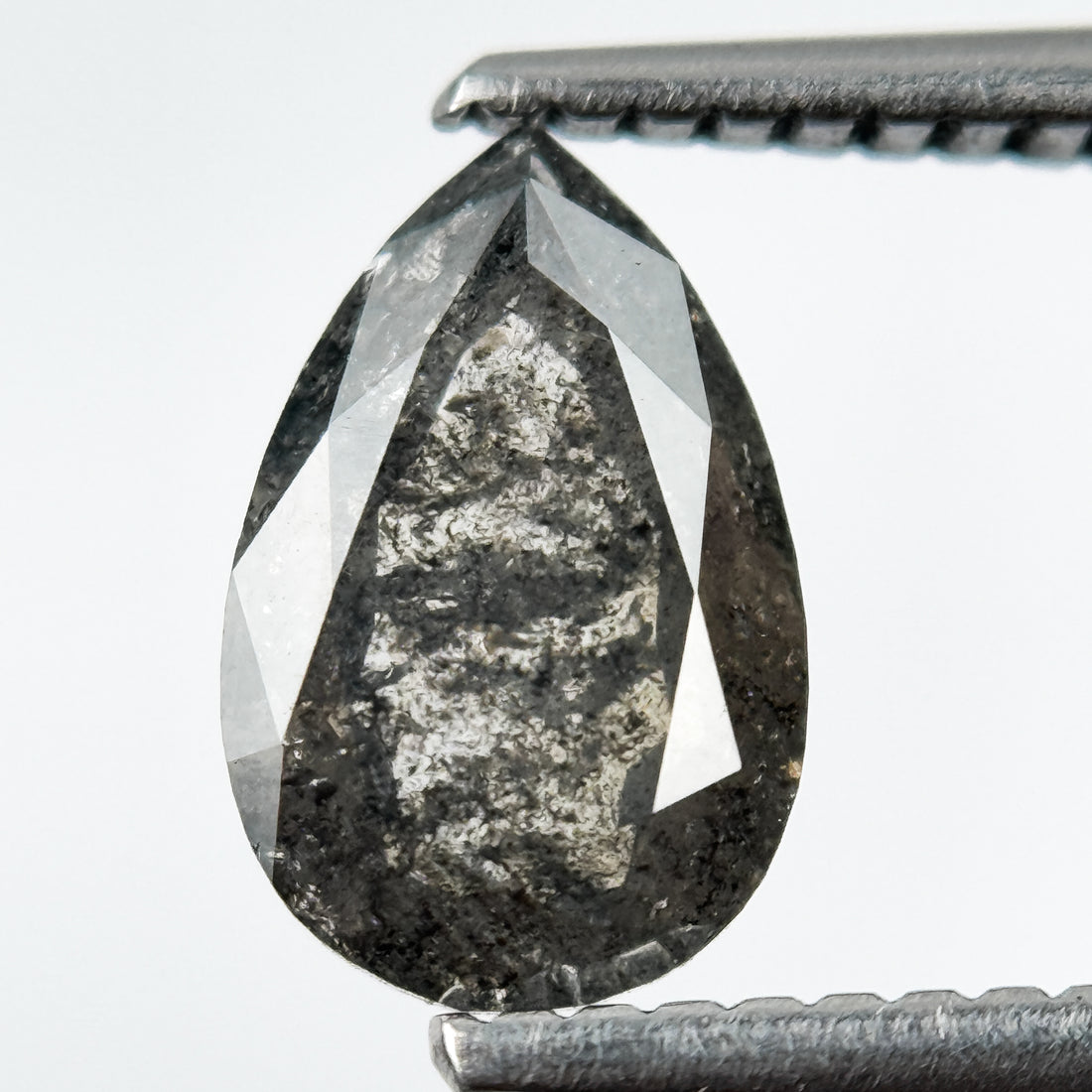 1.25 Ct Pear Rose Cut Grey Natural Salt and Pepper Diamond